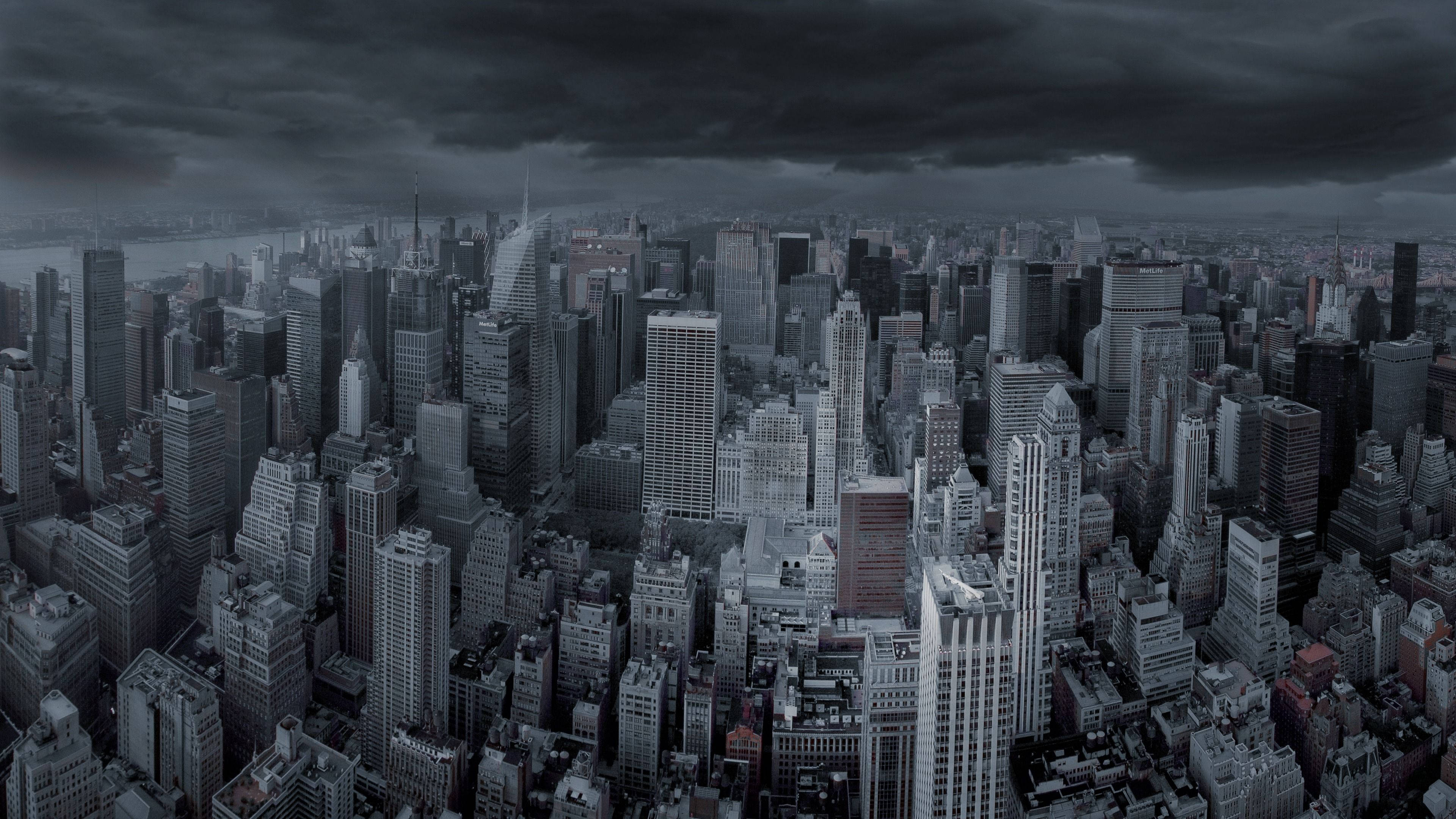 4K Computer, gloomy city, aerial view, 4K Desktop Wallpaper