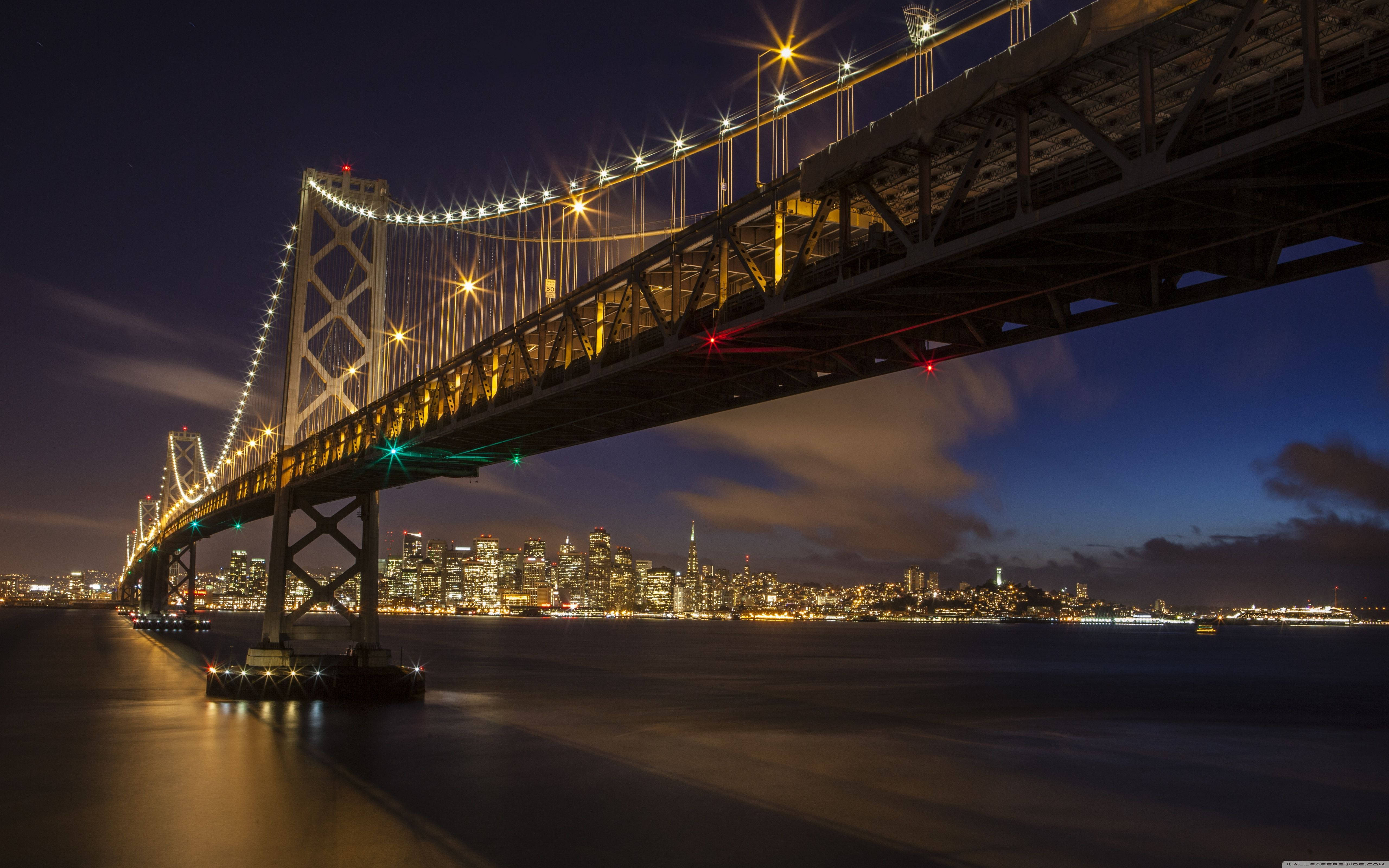 4K Computer, metal bridge, illuminated suspension bridge, 5K Desktop Wallpaper