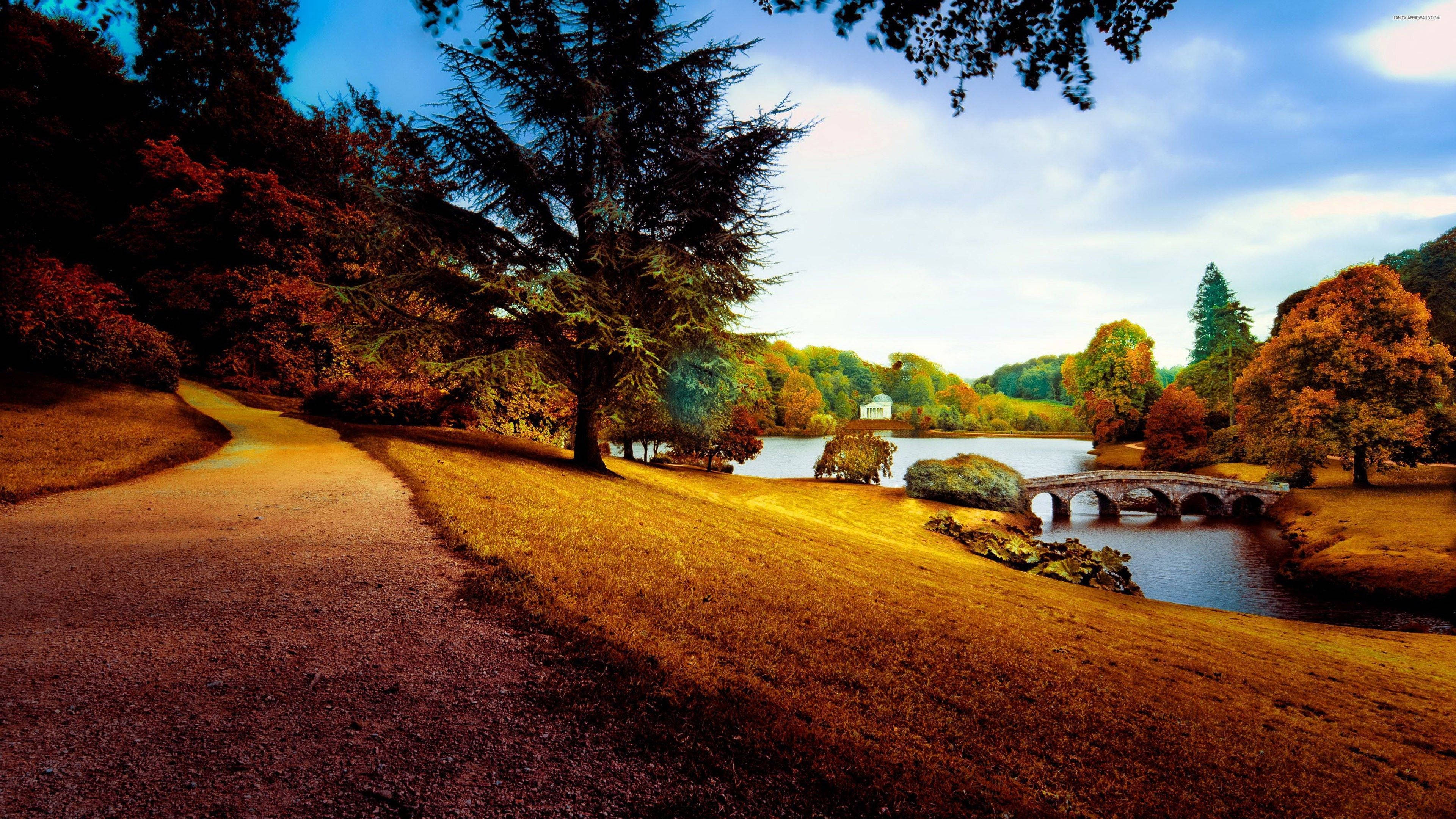 4K Computer, stone bridge, calm lake, 4K Desktop Wallpaper