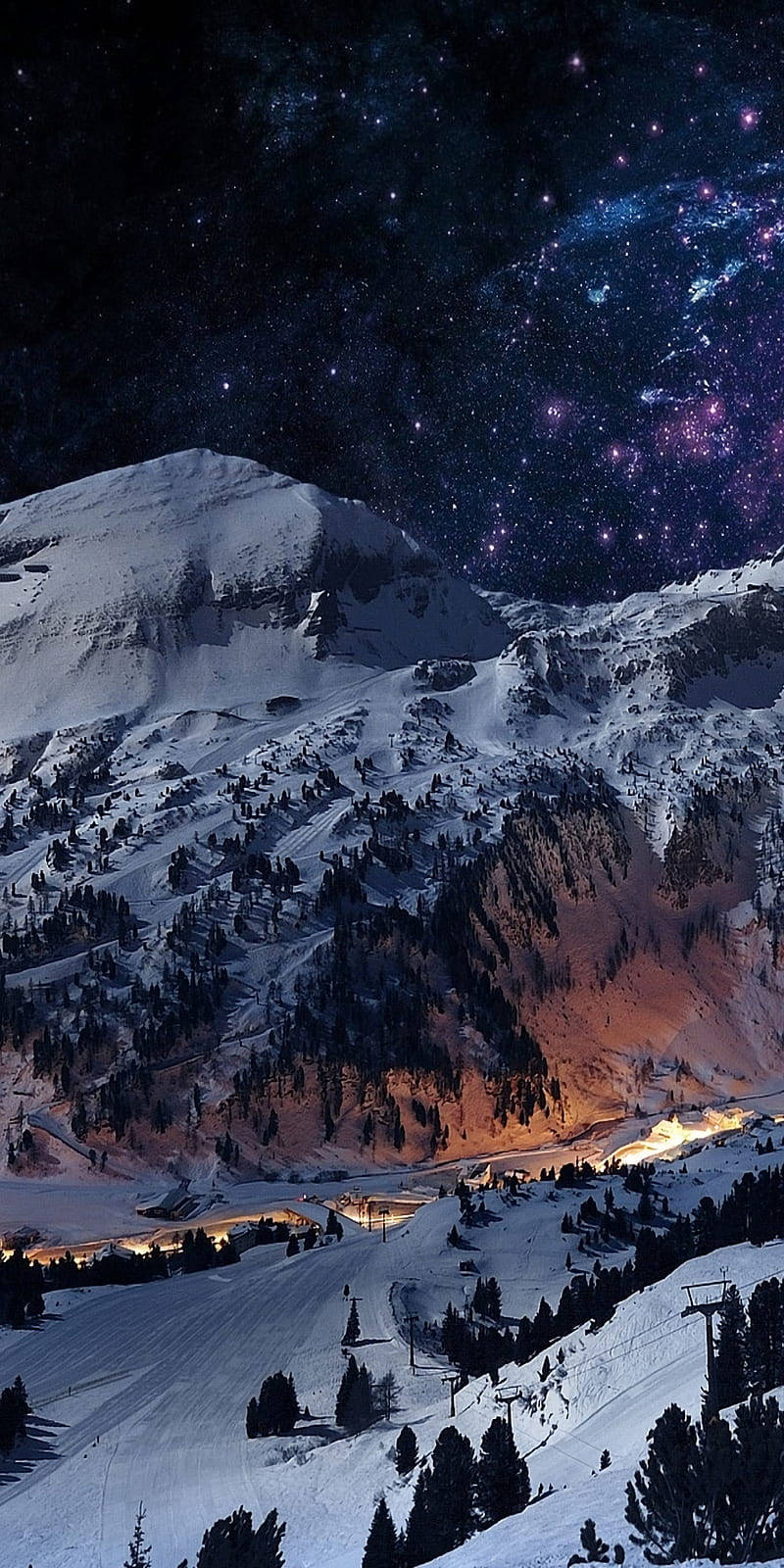 Night Mountain, snowy mountain peaks, vibrant starry night sky, HD Phone Wallpaper