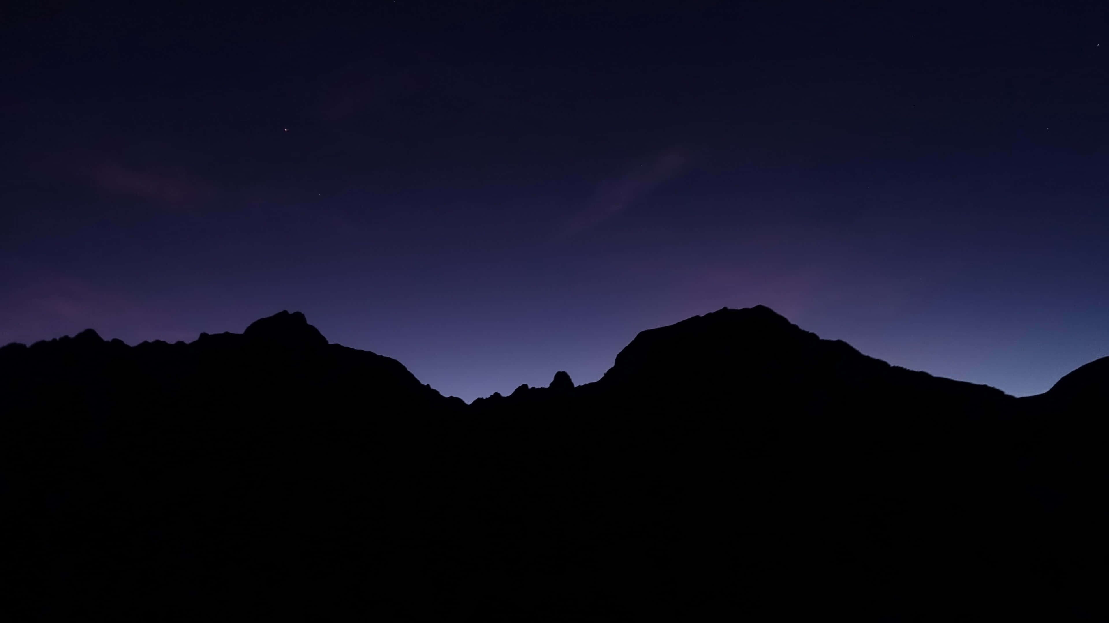 twilight, silhouette, jagged mountains, 4K Desktop Wallpaper