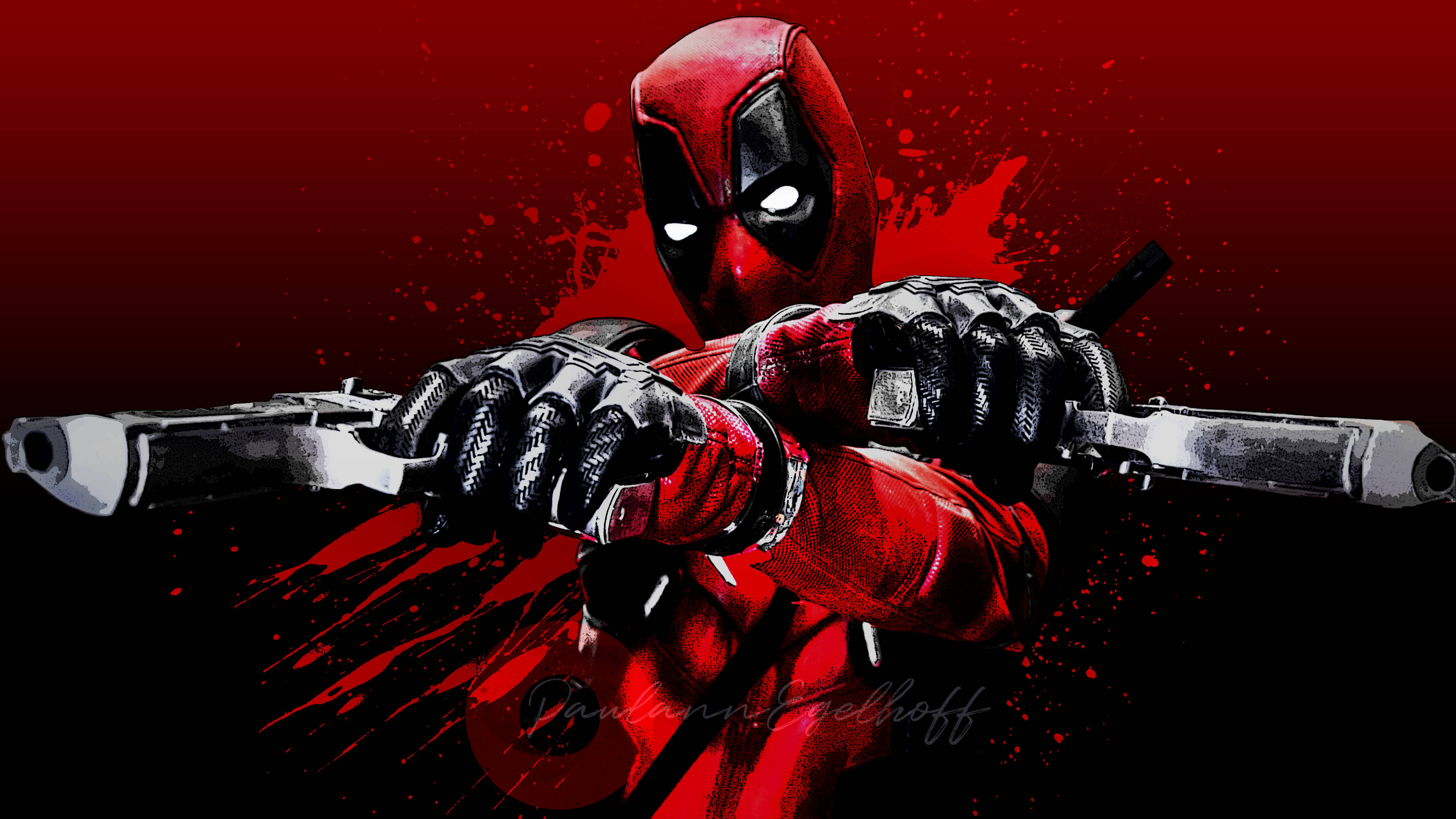 4K Deadpool, red suit, dual pistols, 4K Desktop Wallpaper