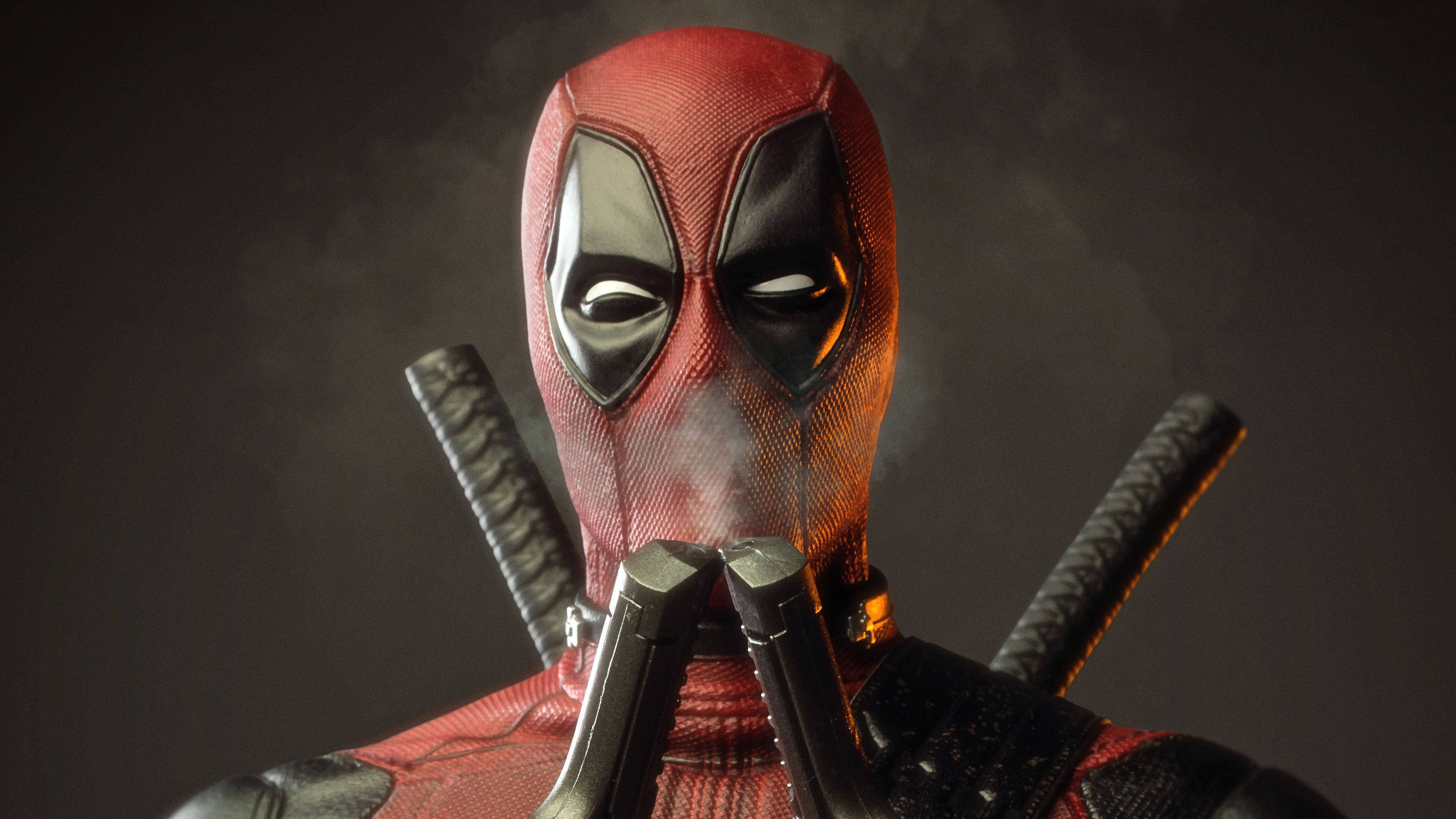4K Deadpool, red and black suit, katanas, 4K Desktop Wallpaper