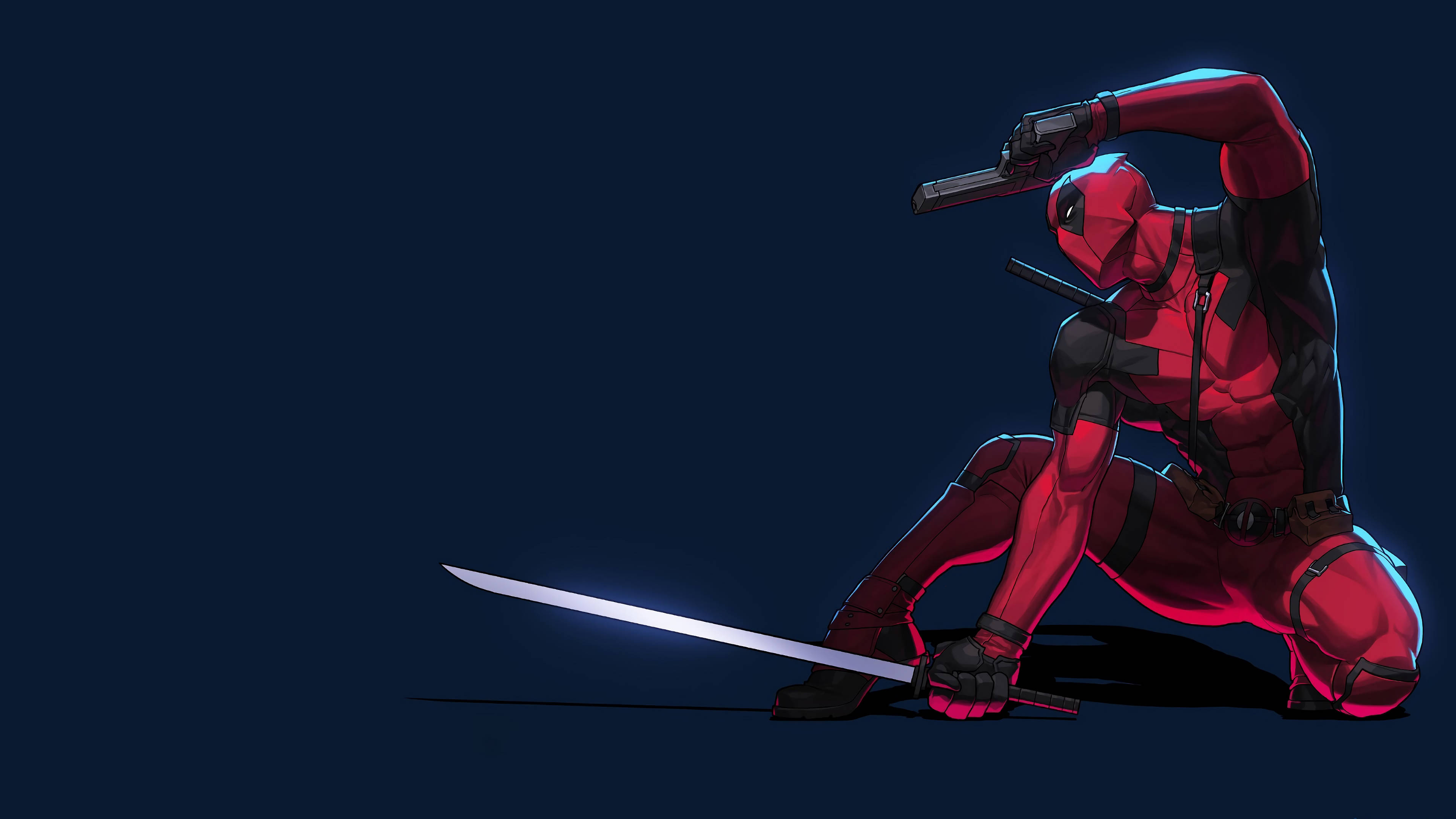 4K Deadpool, glowing sword, pistol, 4K Desktop Wallpaper