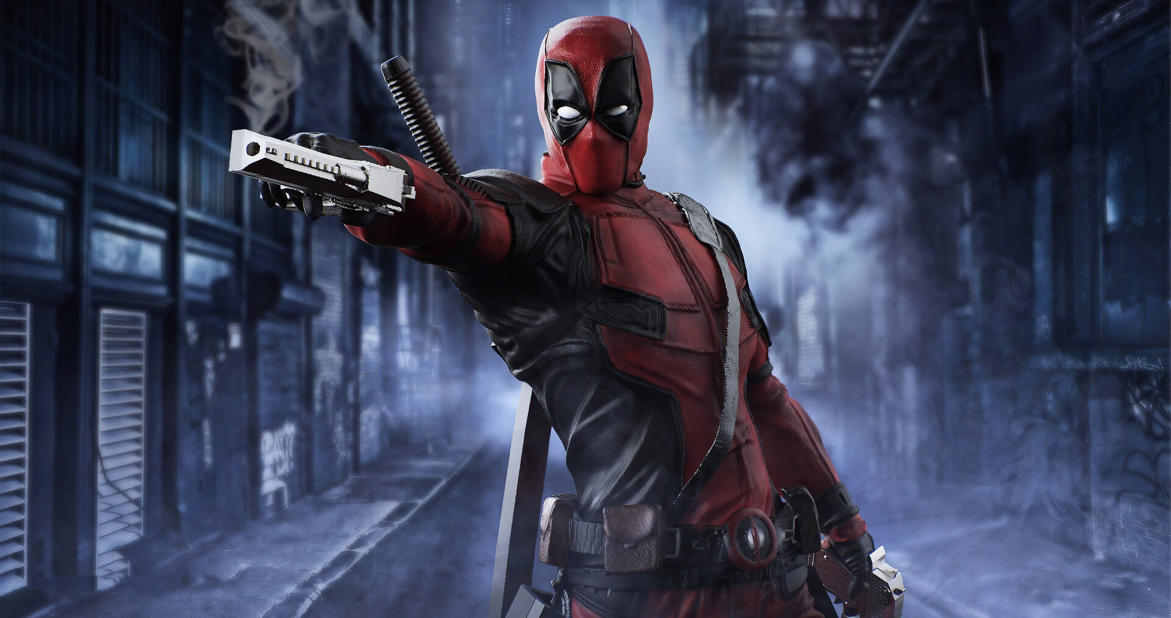 4K Deadpool, night, urban alley, 4K Desktop Wallpaper
