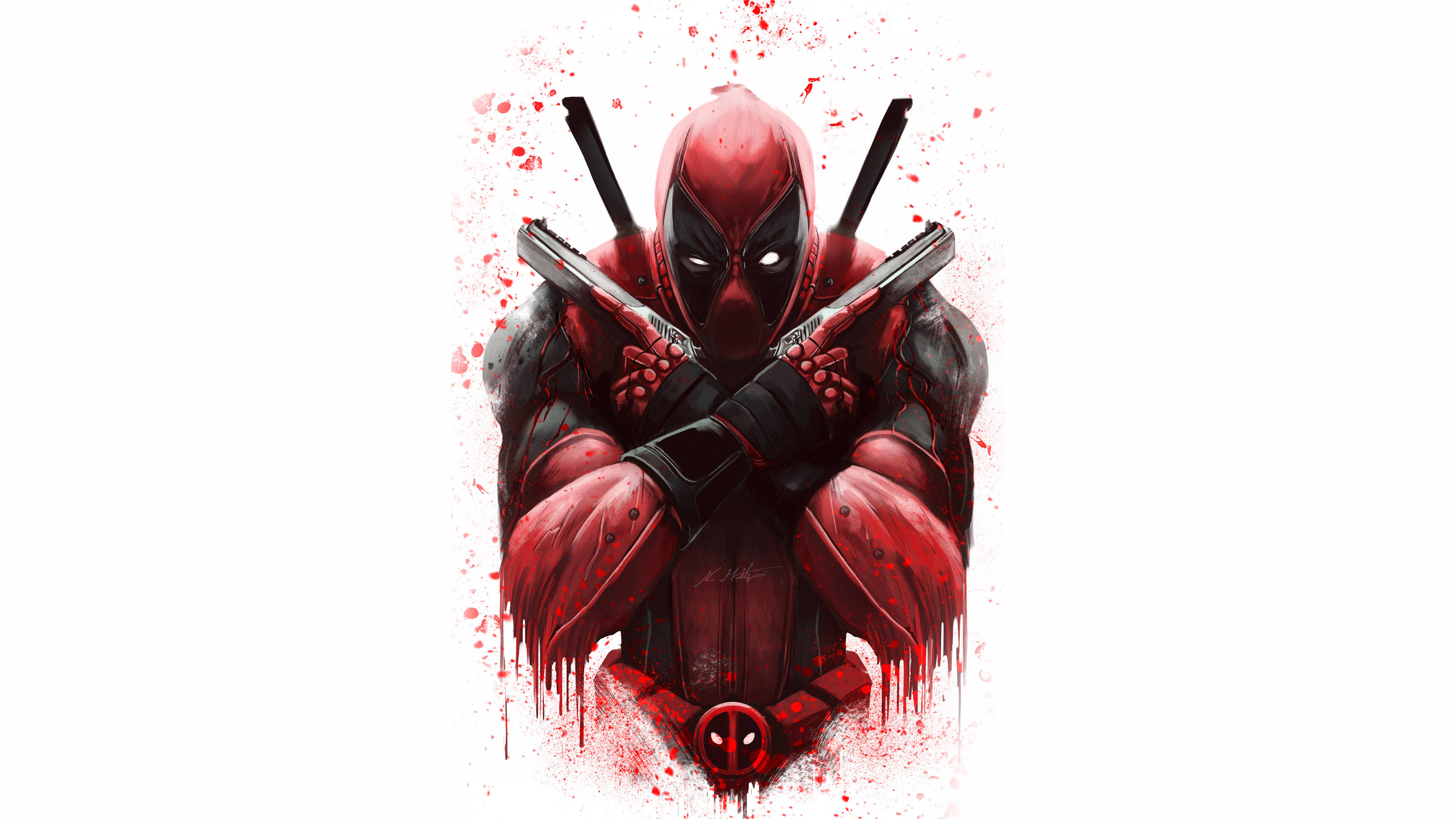 4K Deadpool, Deadpool, crossed guns, 4K Desktop Wallpaper