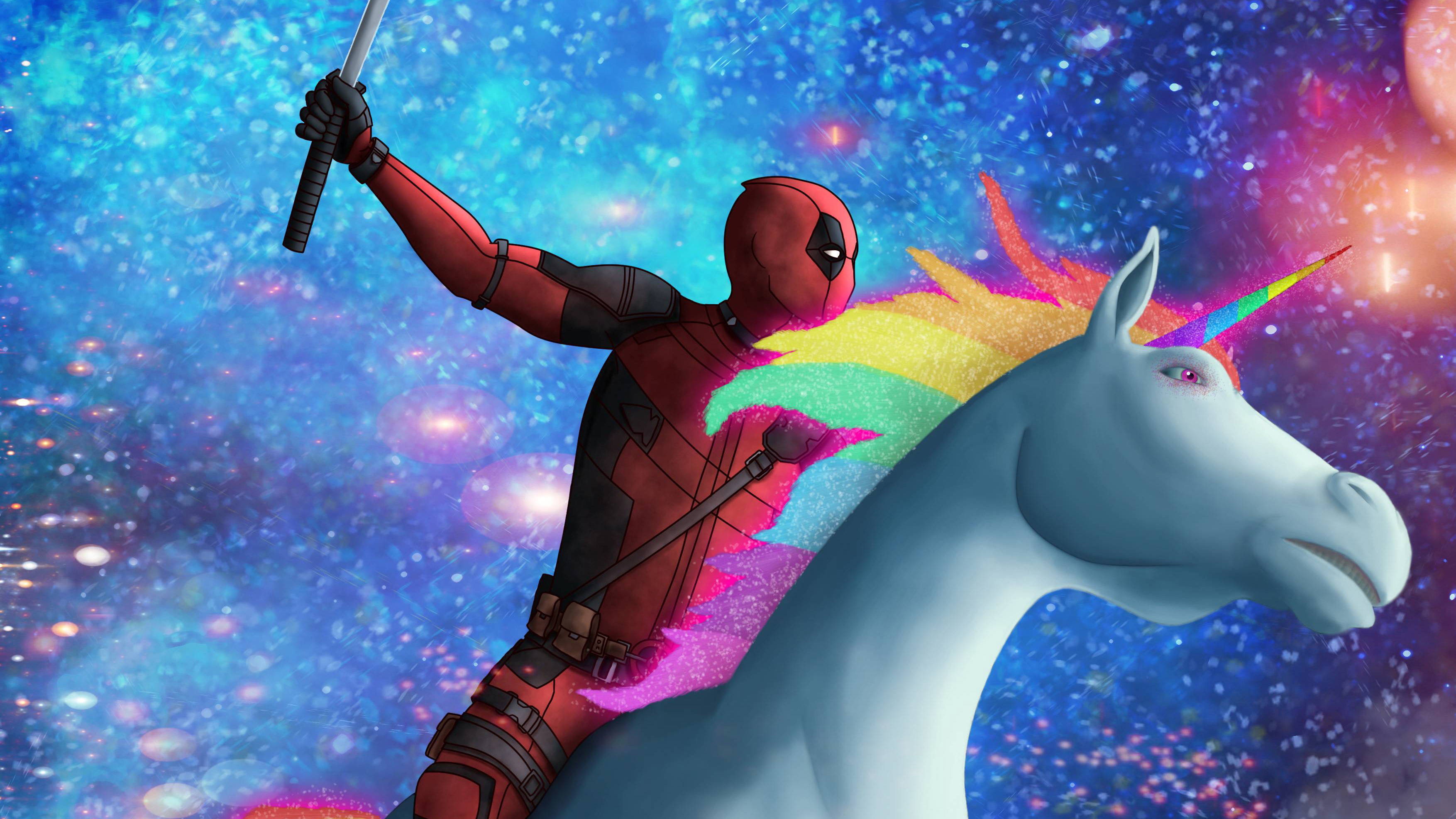 4K Deadpool, unicorn, rainbow-maned, 2K Desktop Wallpaper
