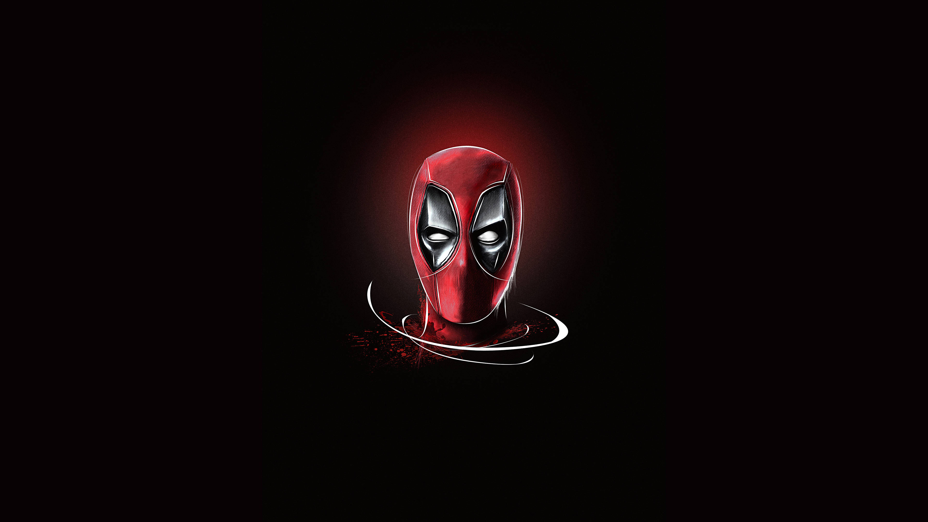 4K Deadpool, glowing red Deadpool mask, black background, 4K Desktop Wallpaper