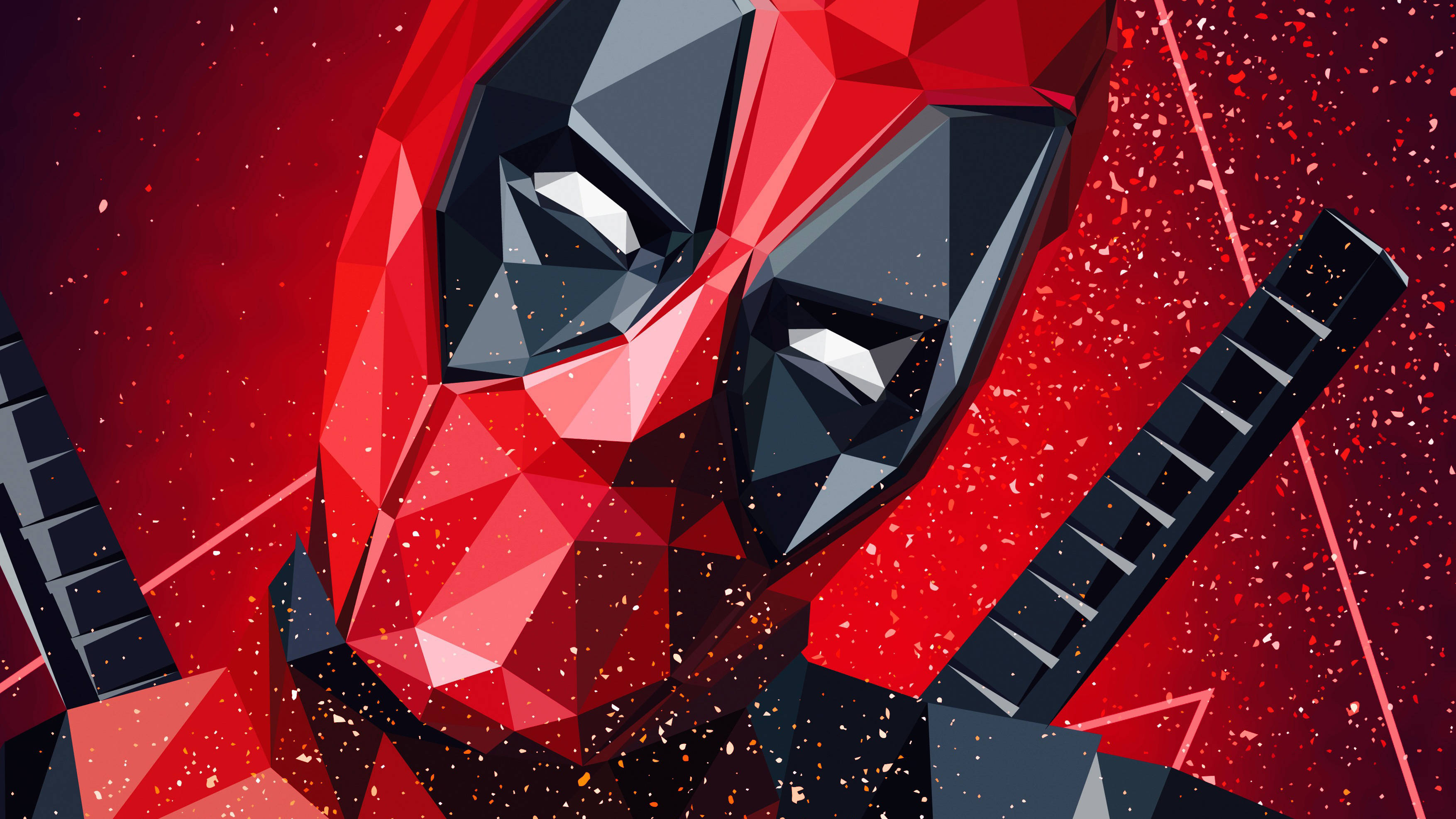 4K Deadpool, low-poly Deadpool, red and black geometric face, 2K Desktop Wallpaper