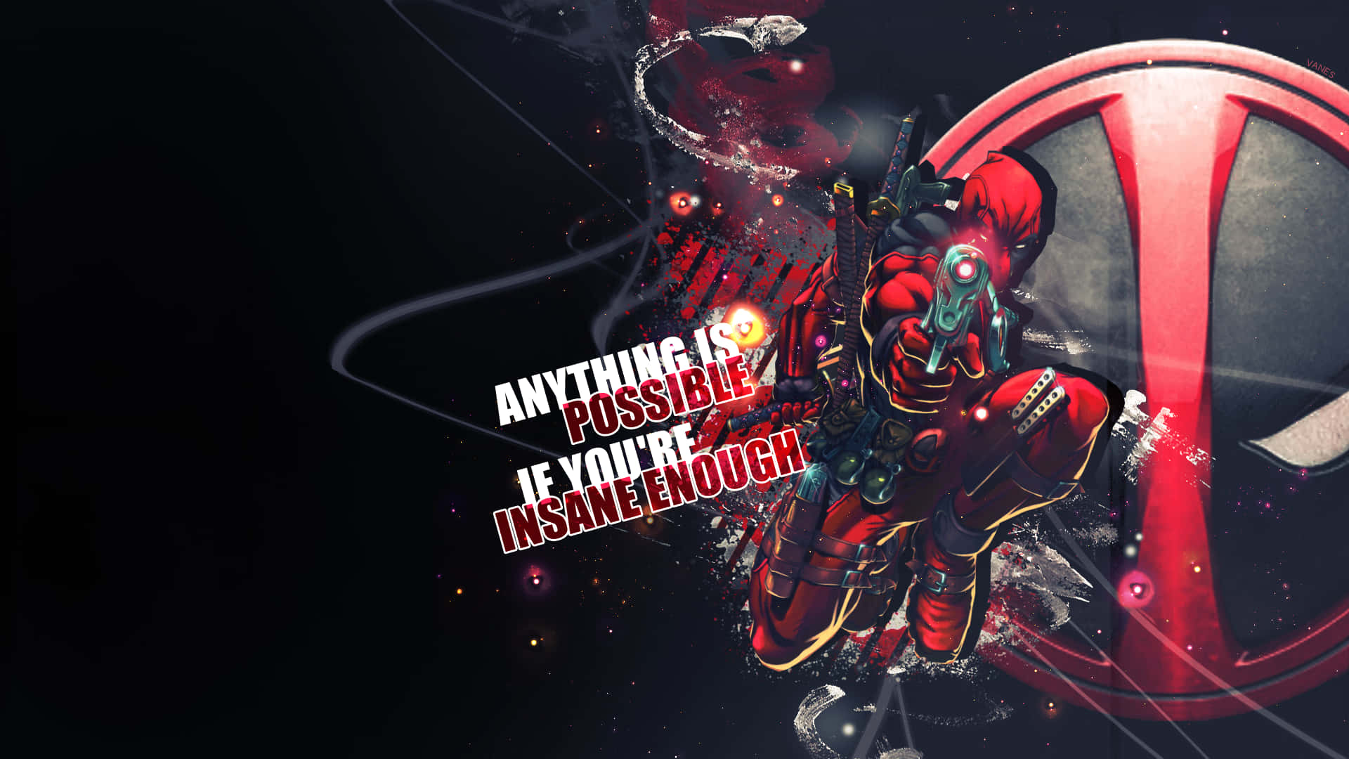 Deadpool, red suit, gun, Full HD Desktop Wallpaper