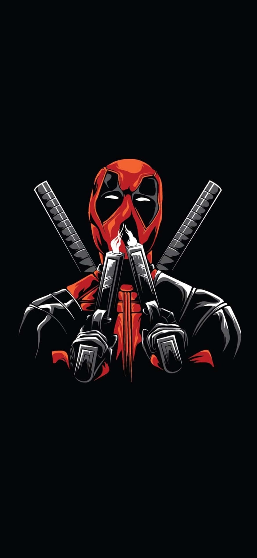 Deadpool, red and black suit, two guns crossed over chest, Full HD Phone Wallpaper