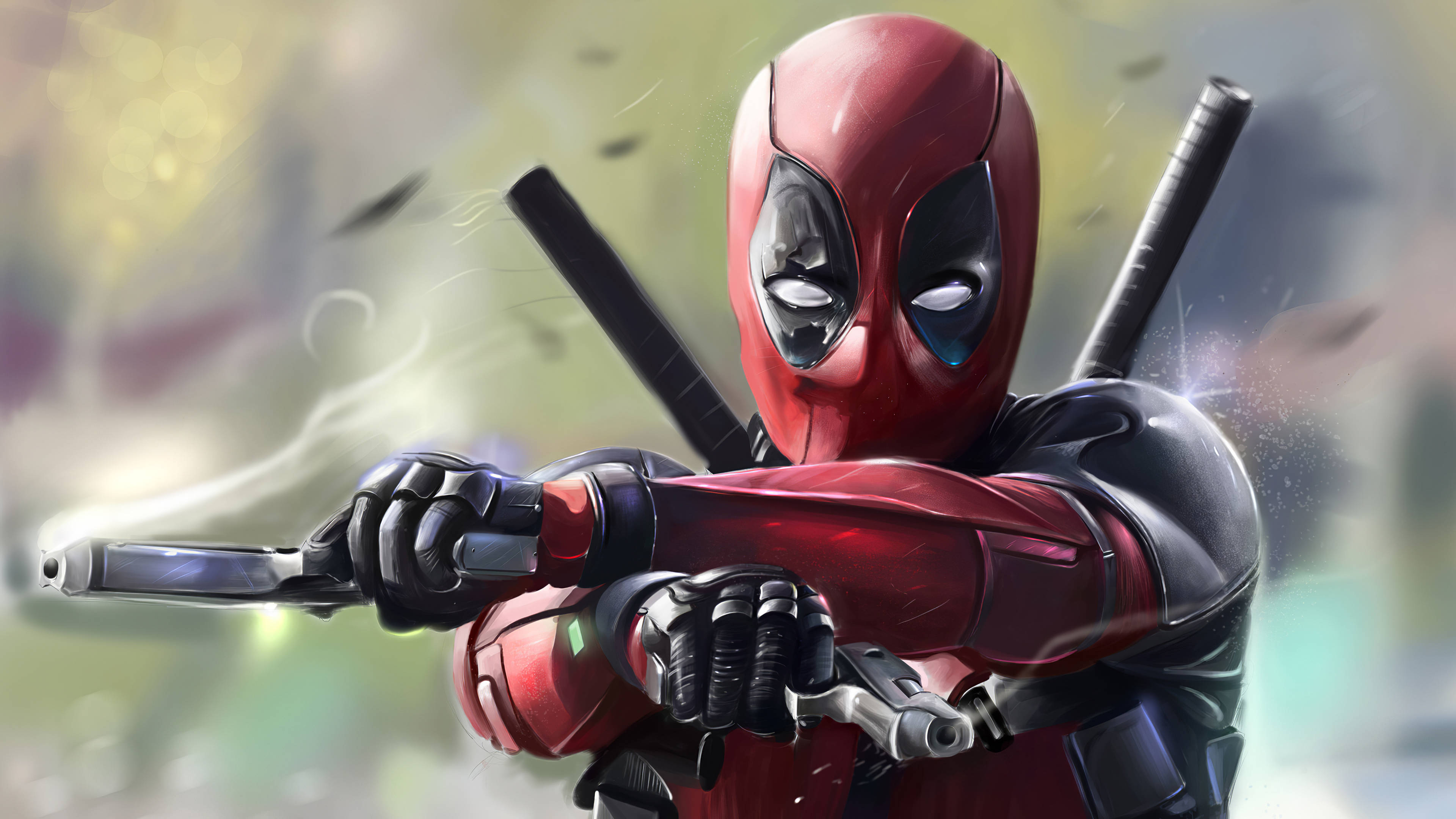 4K Deadpool, red and black suit, dual pistols, 4K Desktop Wallpaper