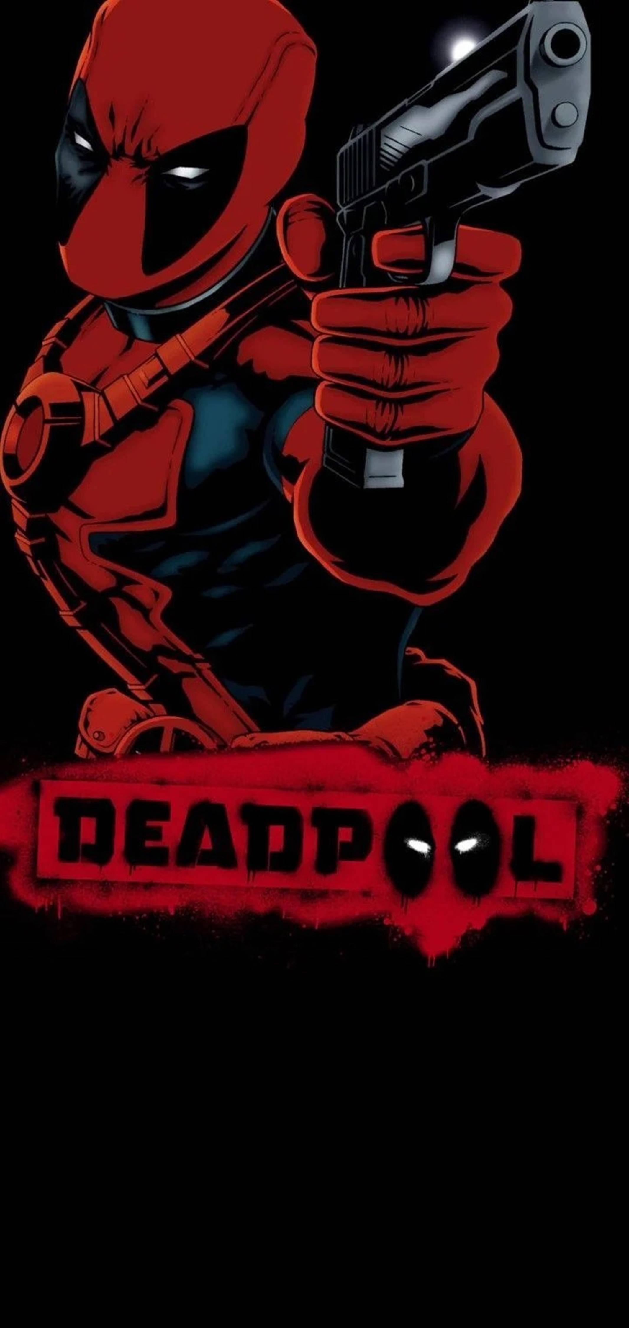 Deadpool, red suit, pistol, 4K Phone Wallpaper