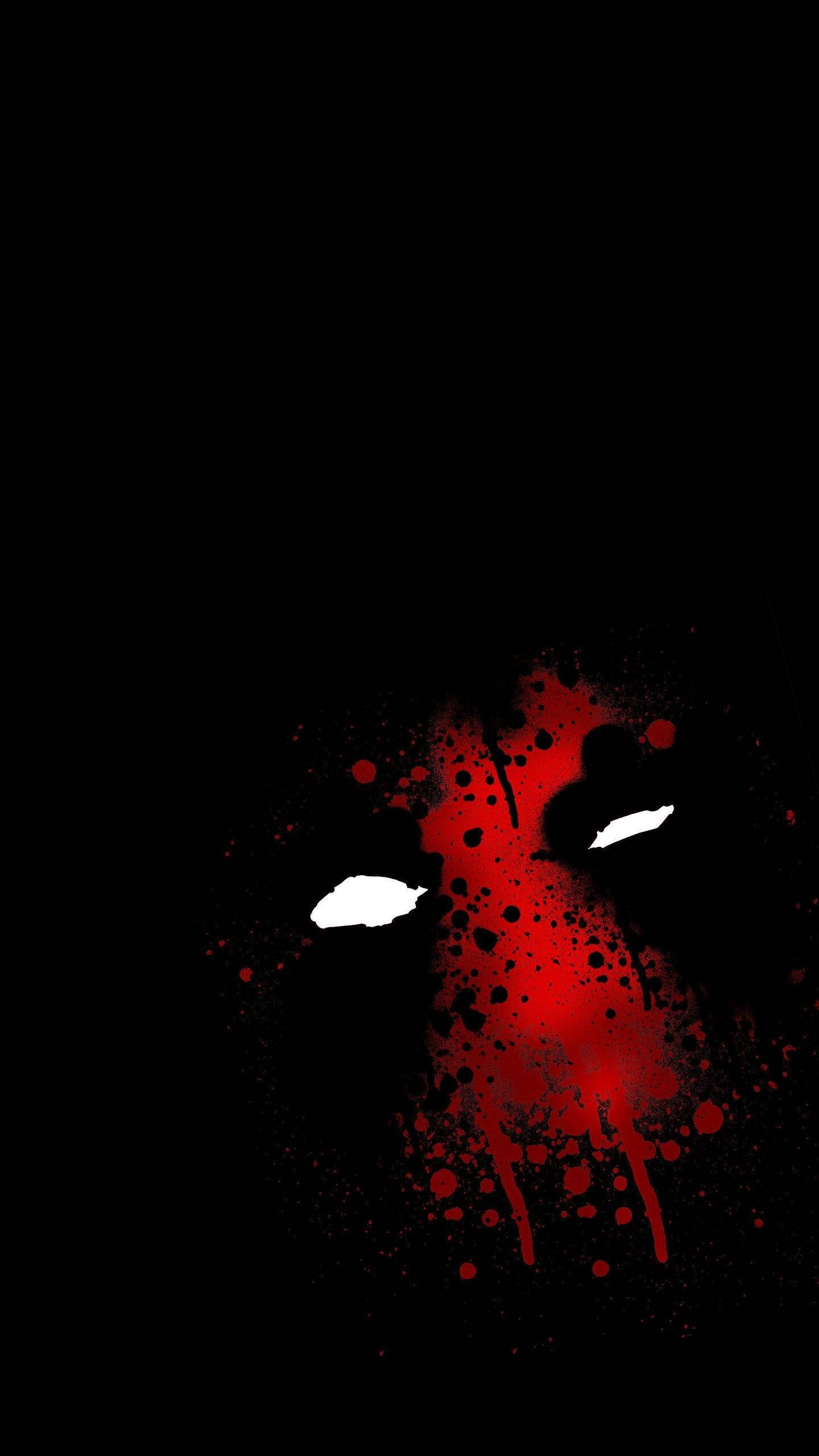 Deadpool, OLED phone, red splatters, 2K Phone Wallpaper