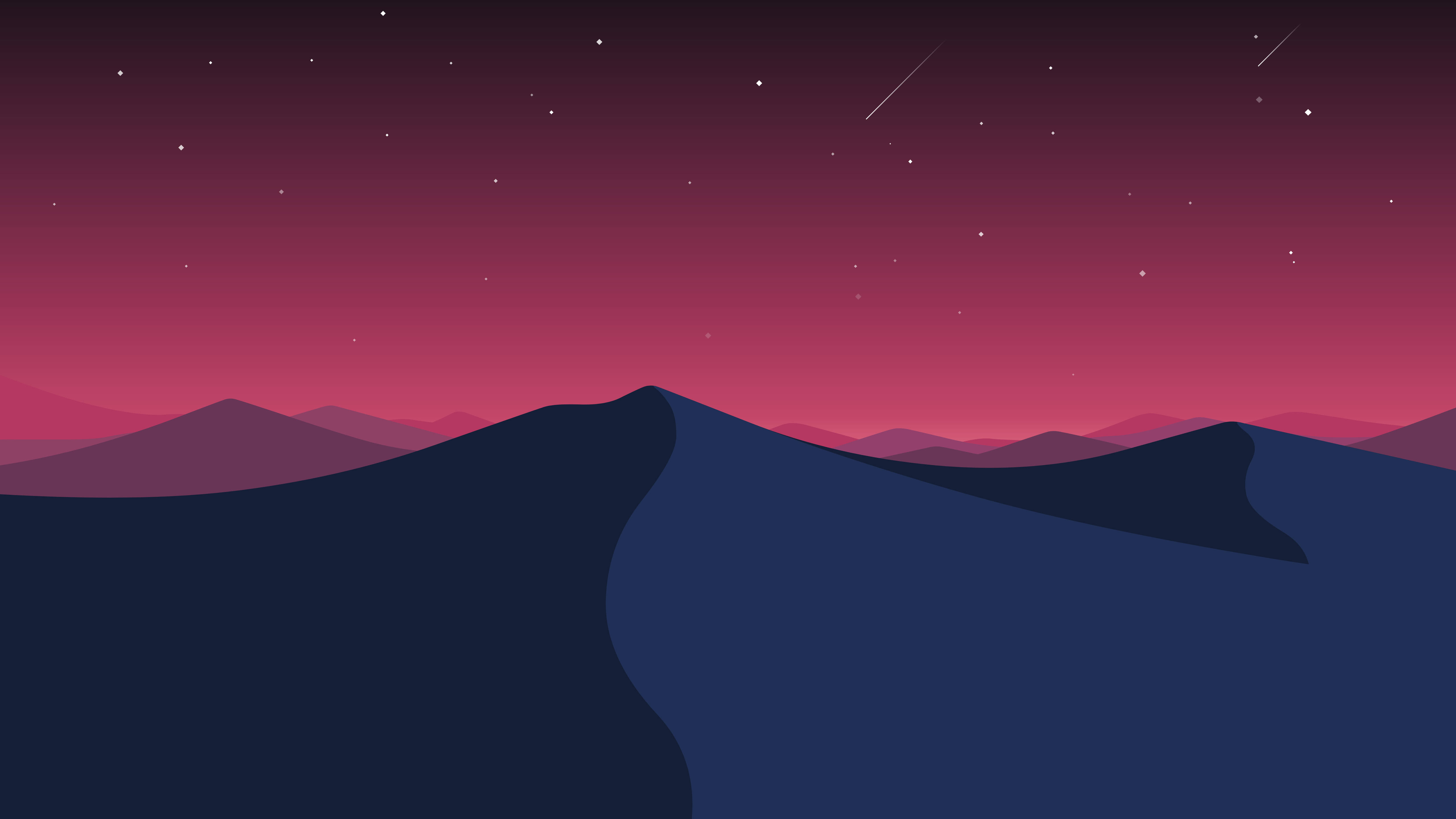 4K Vector Desert Landscape, magenta starry night sky, shooting stars, 5K Desktop Wallpaper