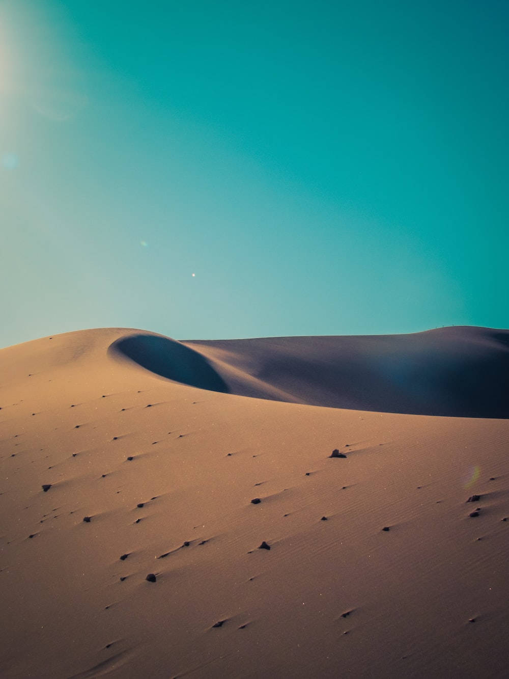 vast desert dune, warm sunlight, vibrant turquoise sky, HD Phone Wallpaper