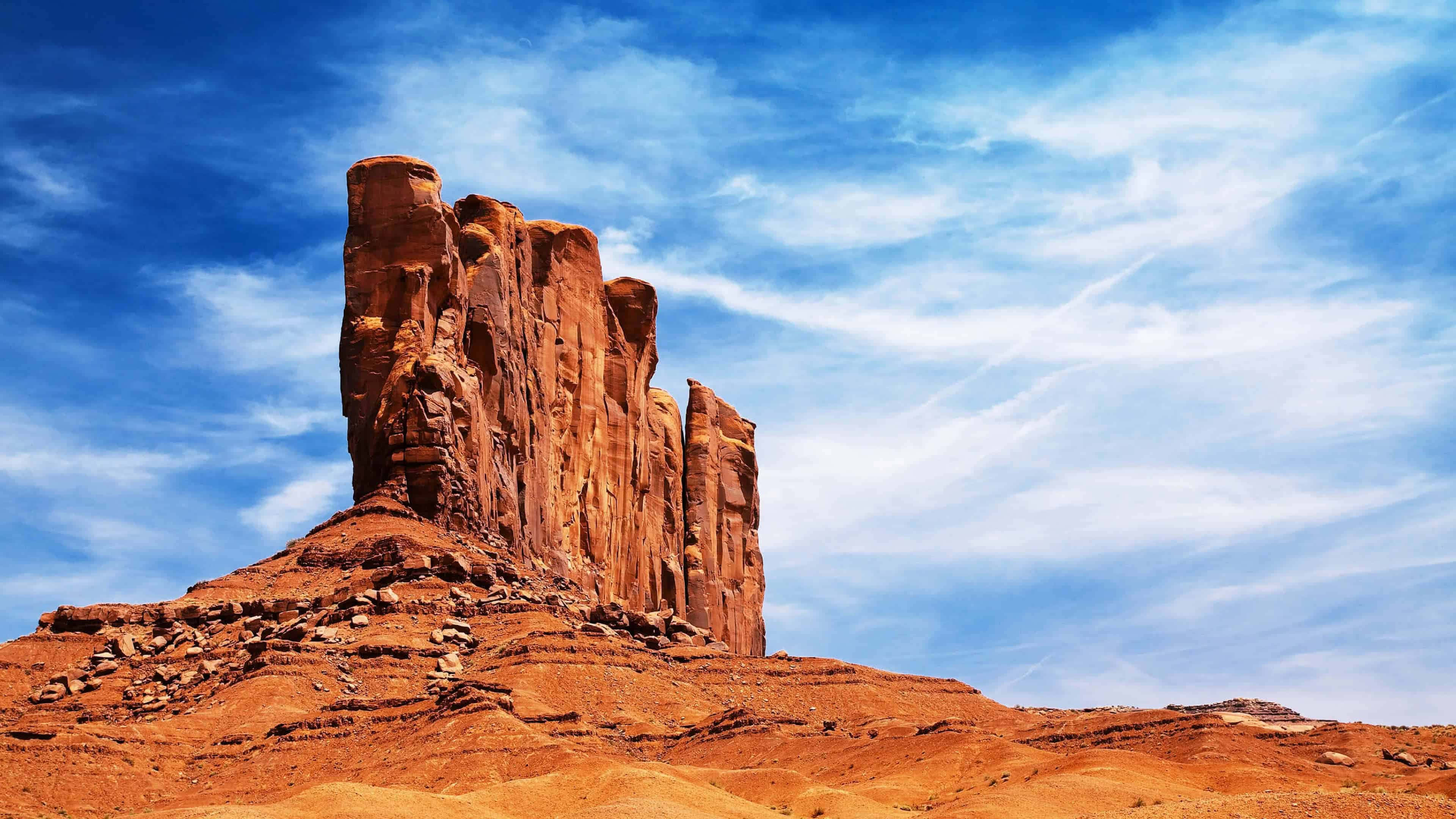 4K Skies, red sandstone butte, vibrant blue sky, 4K Desktop Wallpaper