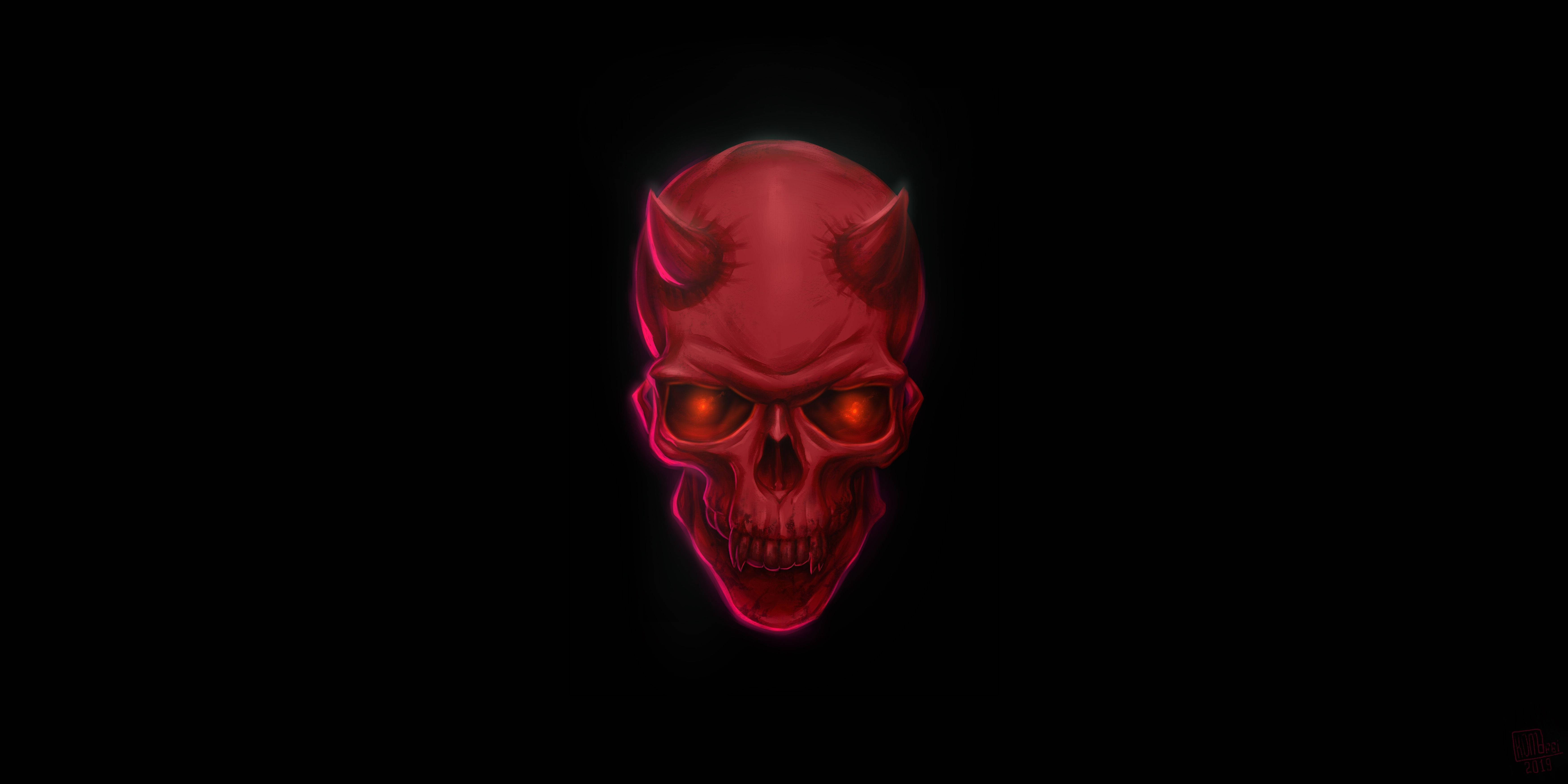 4K Devil, red head, glowing red demonic skull, 5K Desktop Wallpaper