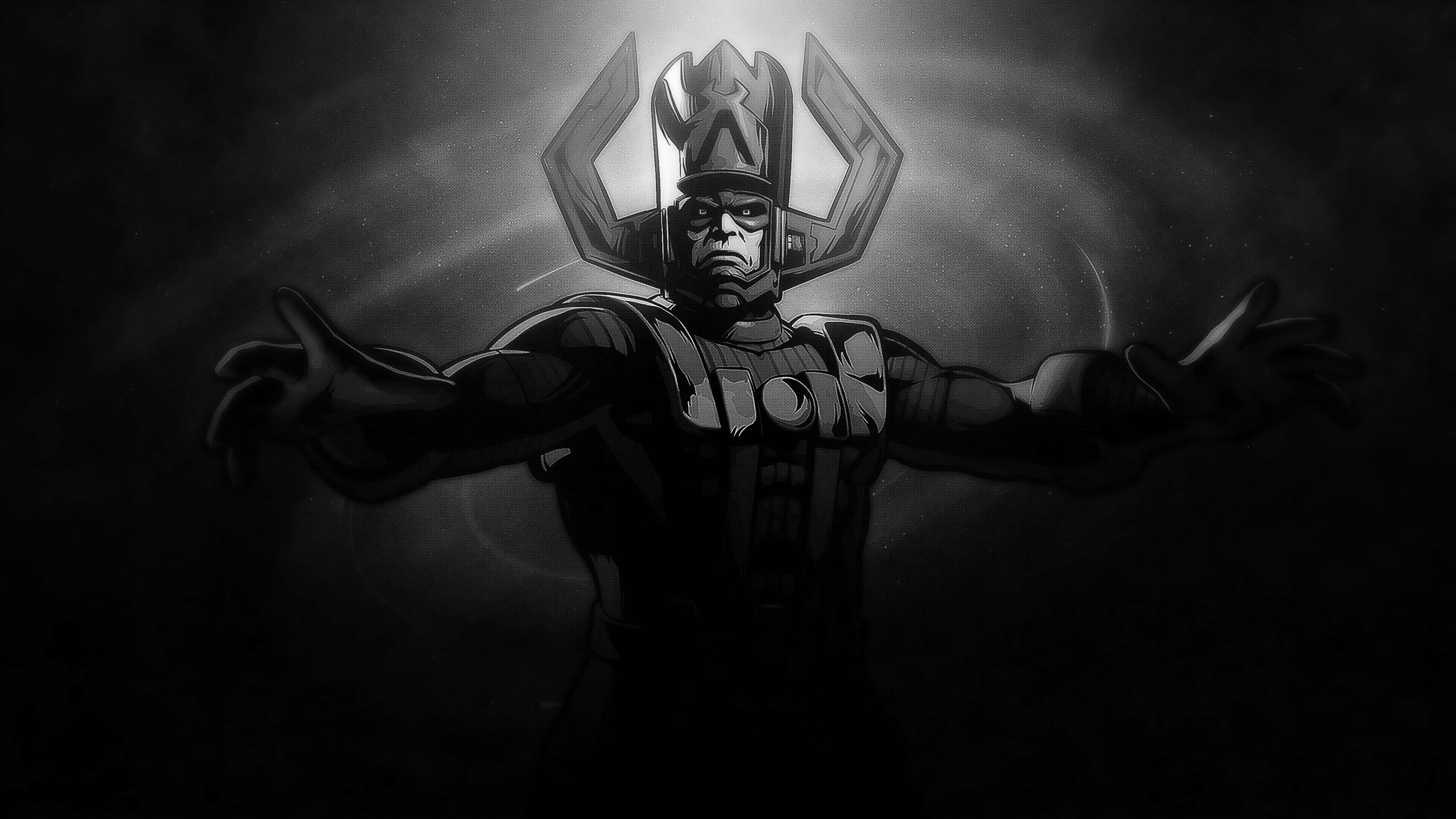 4k villain, monochrome illustration, powerful armored figure, 4K Desktop Wallpaper