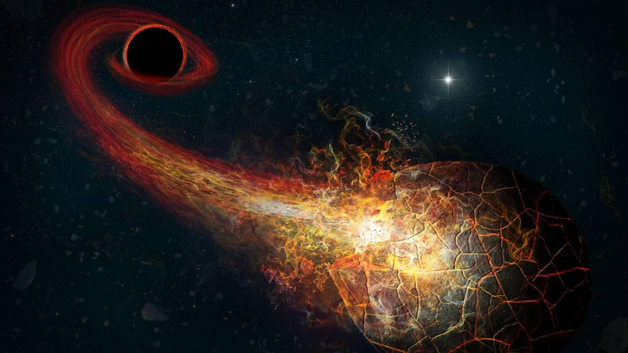 4K Black Hole Cracked Planet, black hole, fiery planet, HD Desktop Wallpaper