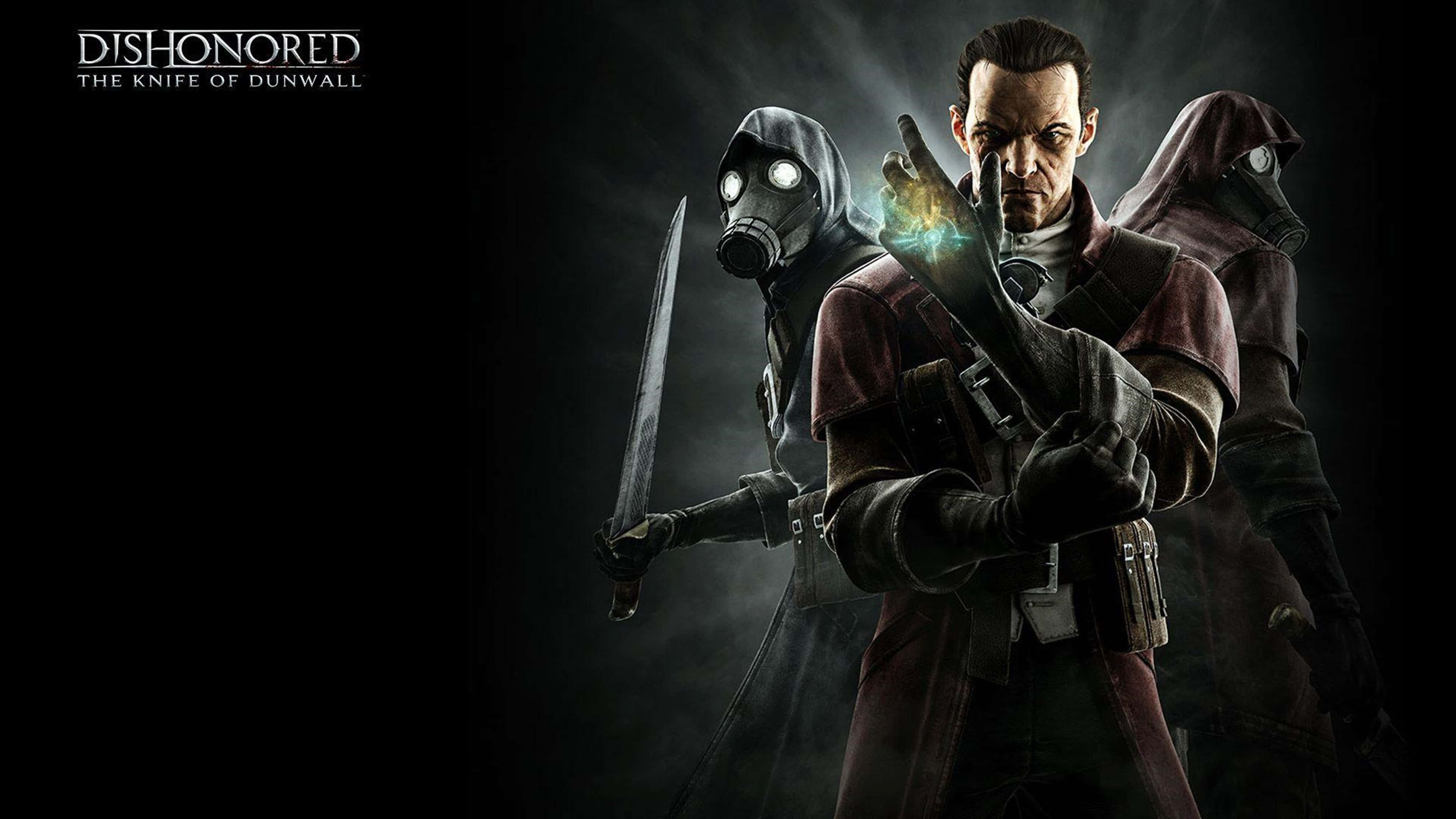 Dishonored, red coat, glowing blade, 4K Desktop Wallpaper