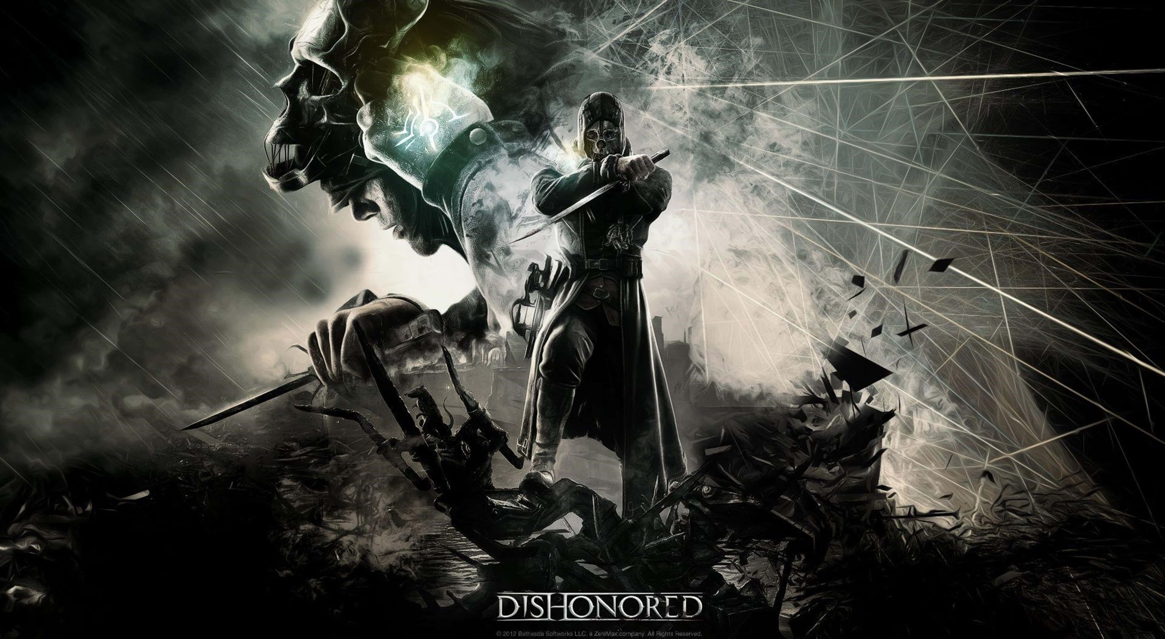 Dishonored, masked warrior, colossal skull, 4K Desktop Wallpaper