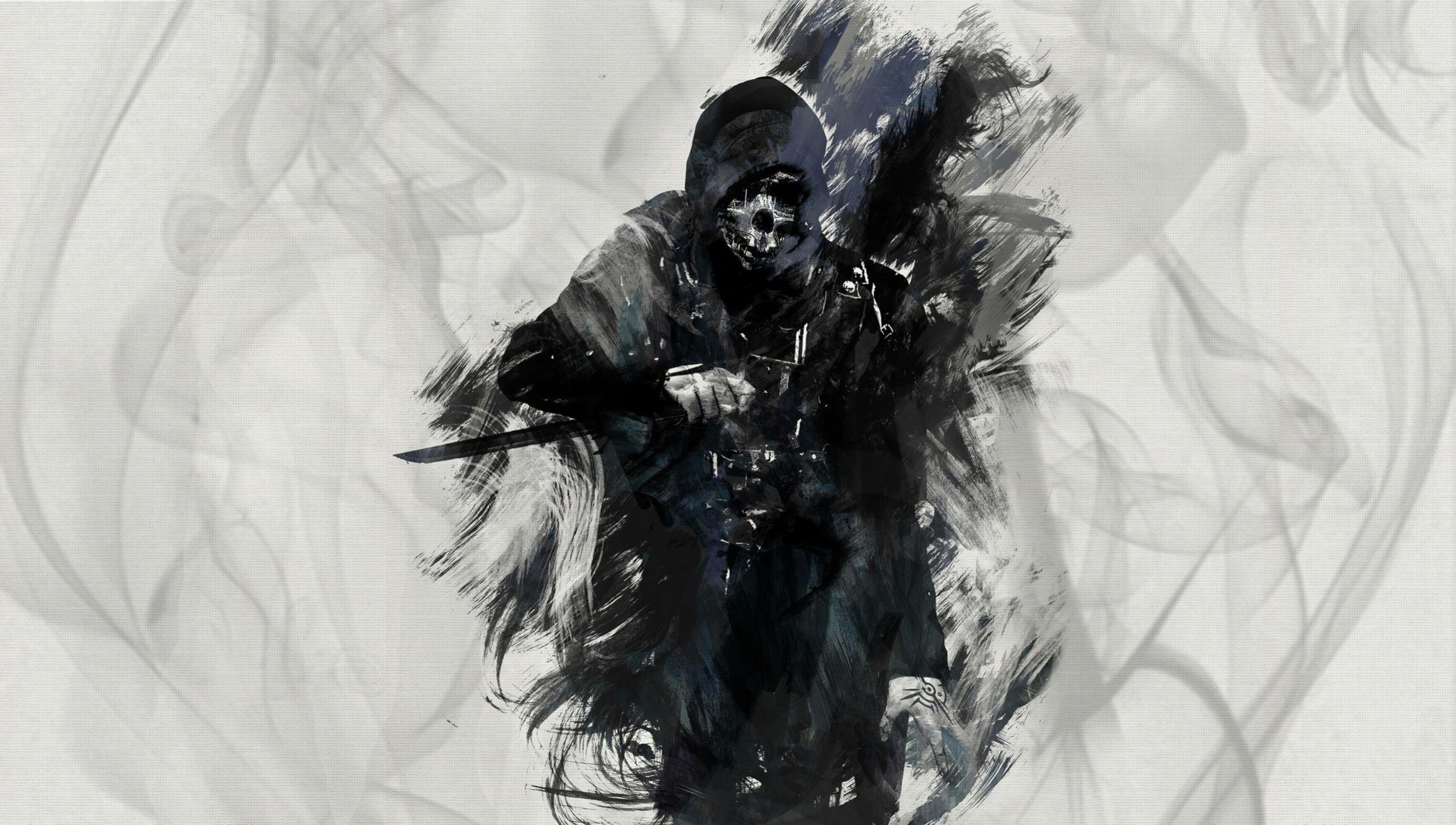 Dishonored, hooded skeletal warrior, sword, 4K Desktop Wallpaper