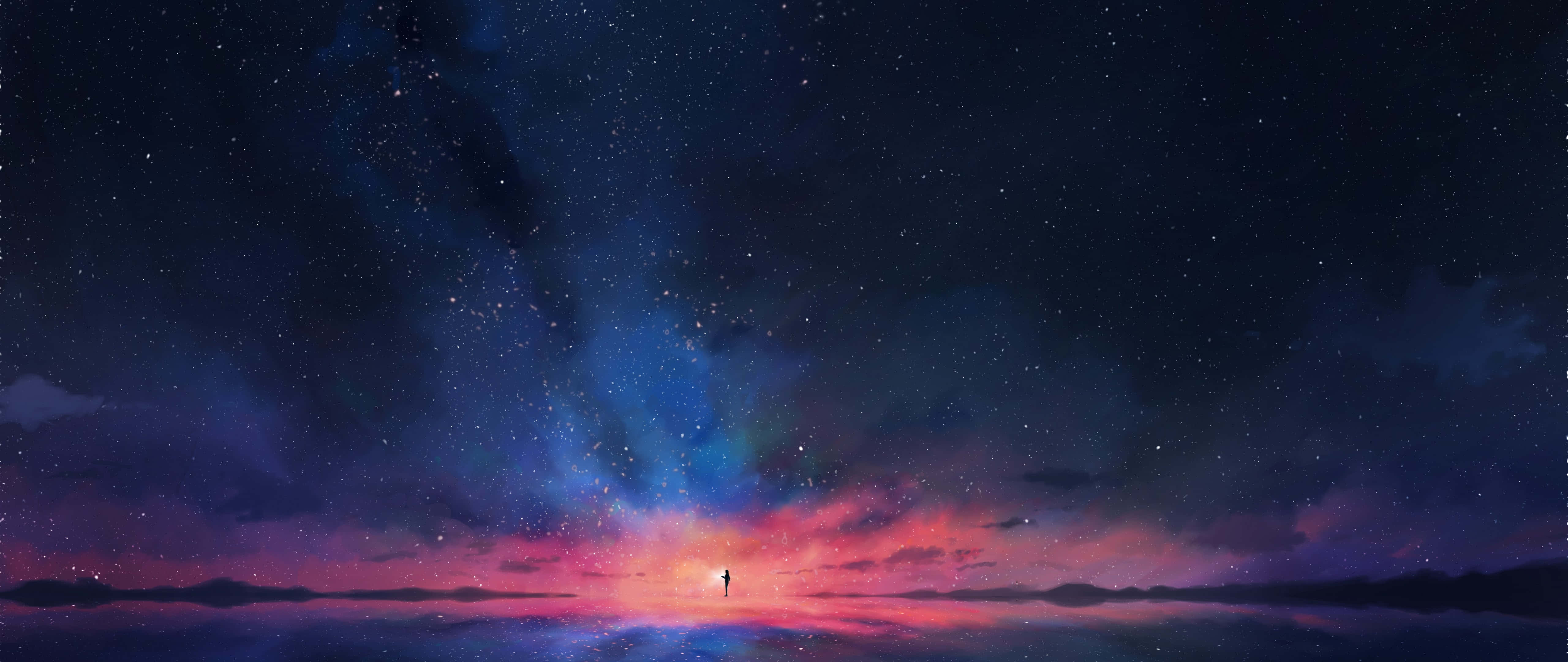 ultrawide 4k, cosmic sky, purple pink and blue nebulae, 5K Desktop Wallpaper