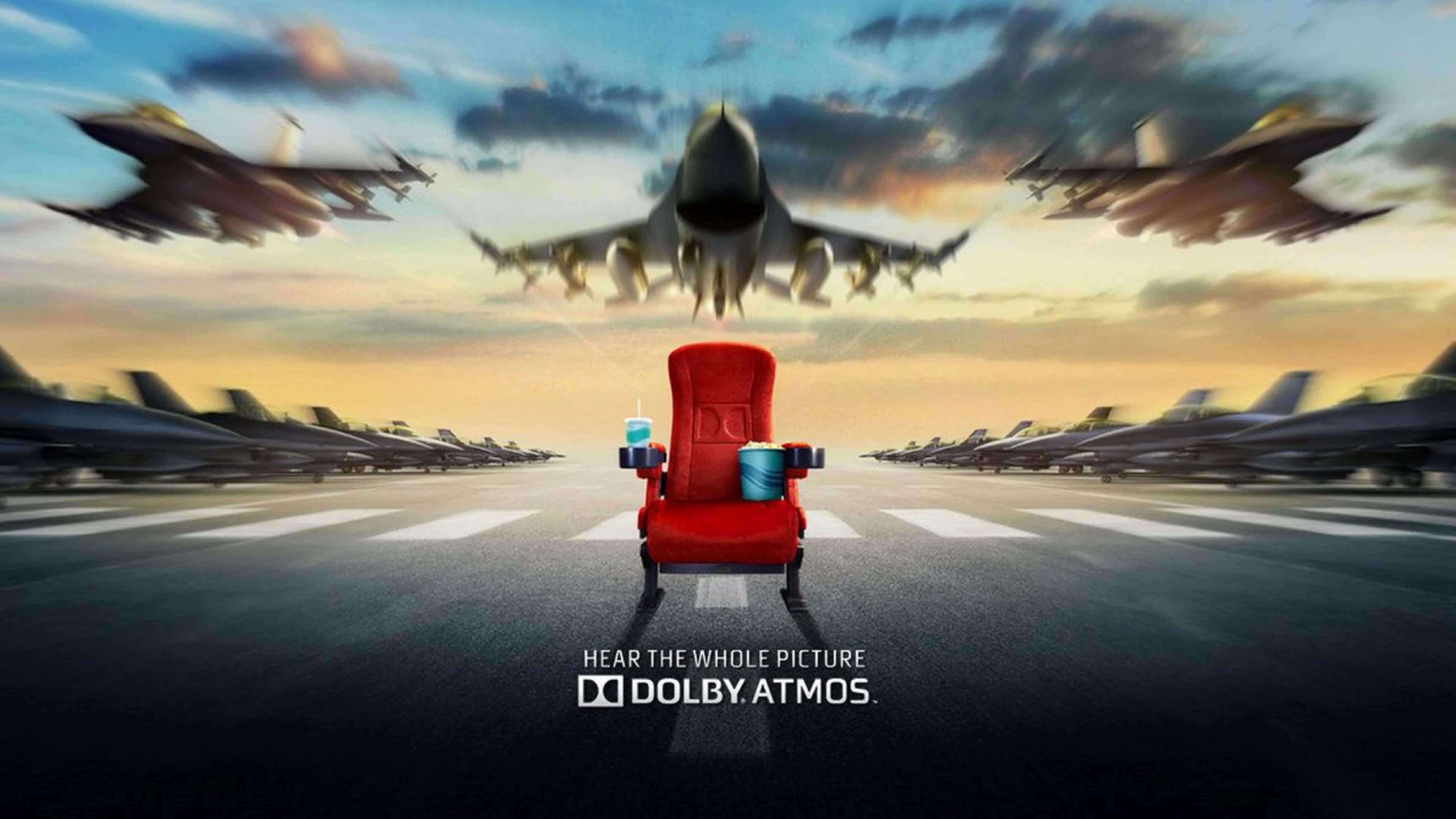 4K Dolby Vision, red cinema chair, airport tarmac, 5K Desktop Wallpaper
