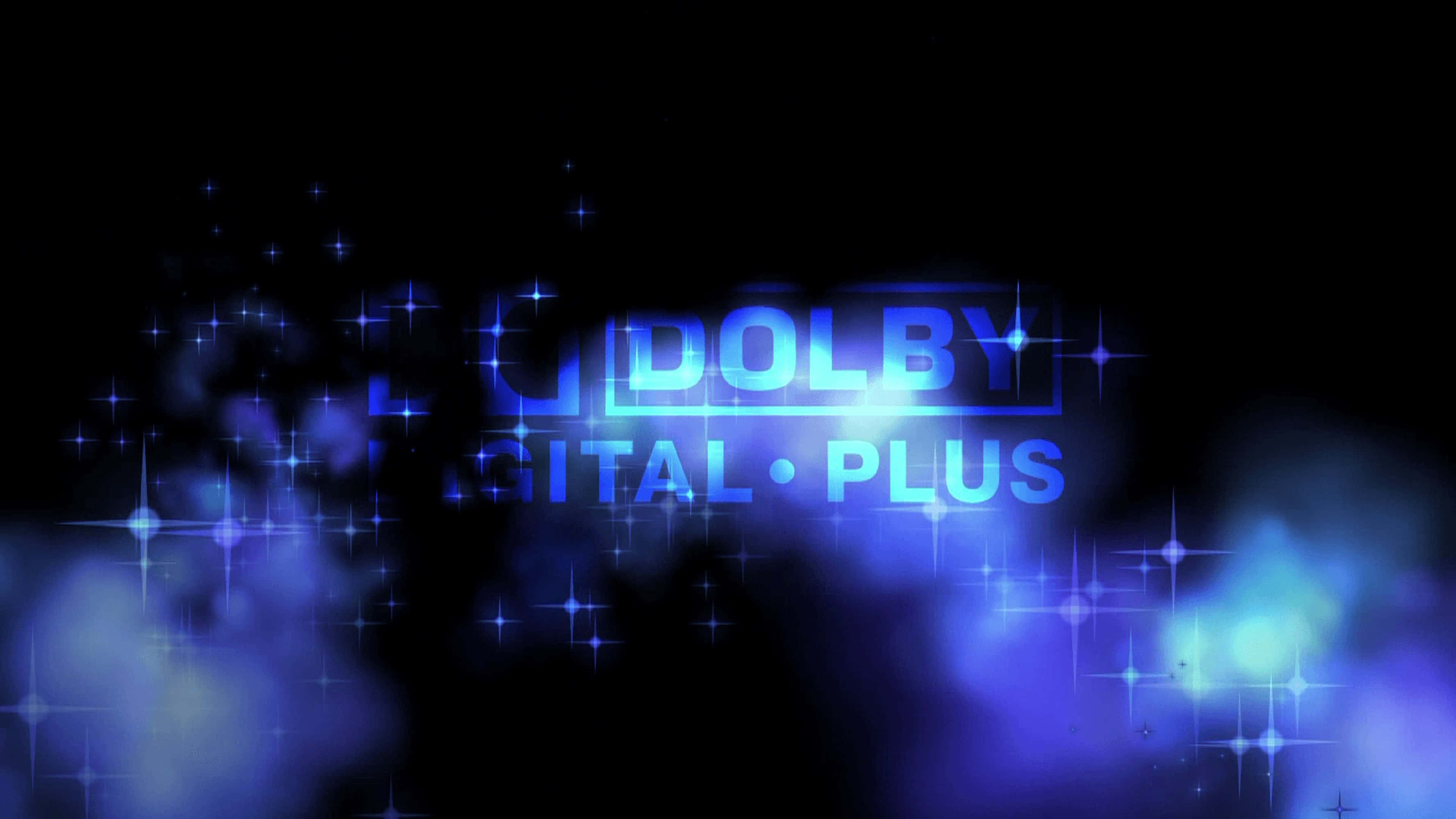 Dolby Vision, Glowing blue Dolby Digital Plus logo, sparkling stars, 2K Desktop Wallpaper