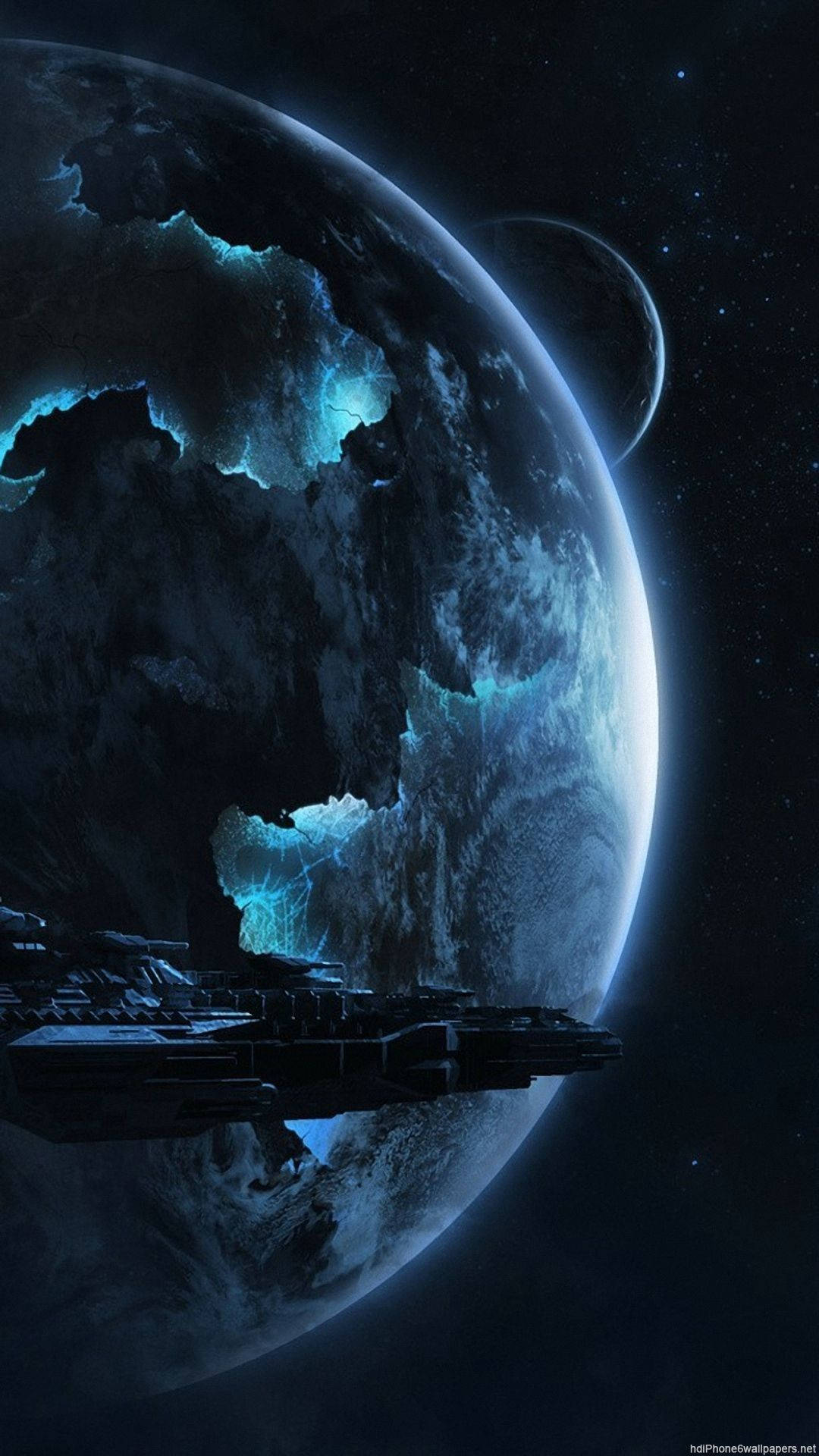4K Earth, spaceship, glowing blue planet, Full HD Phone Wallpaper