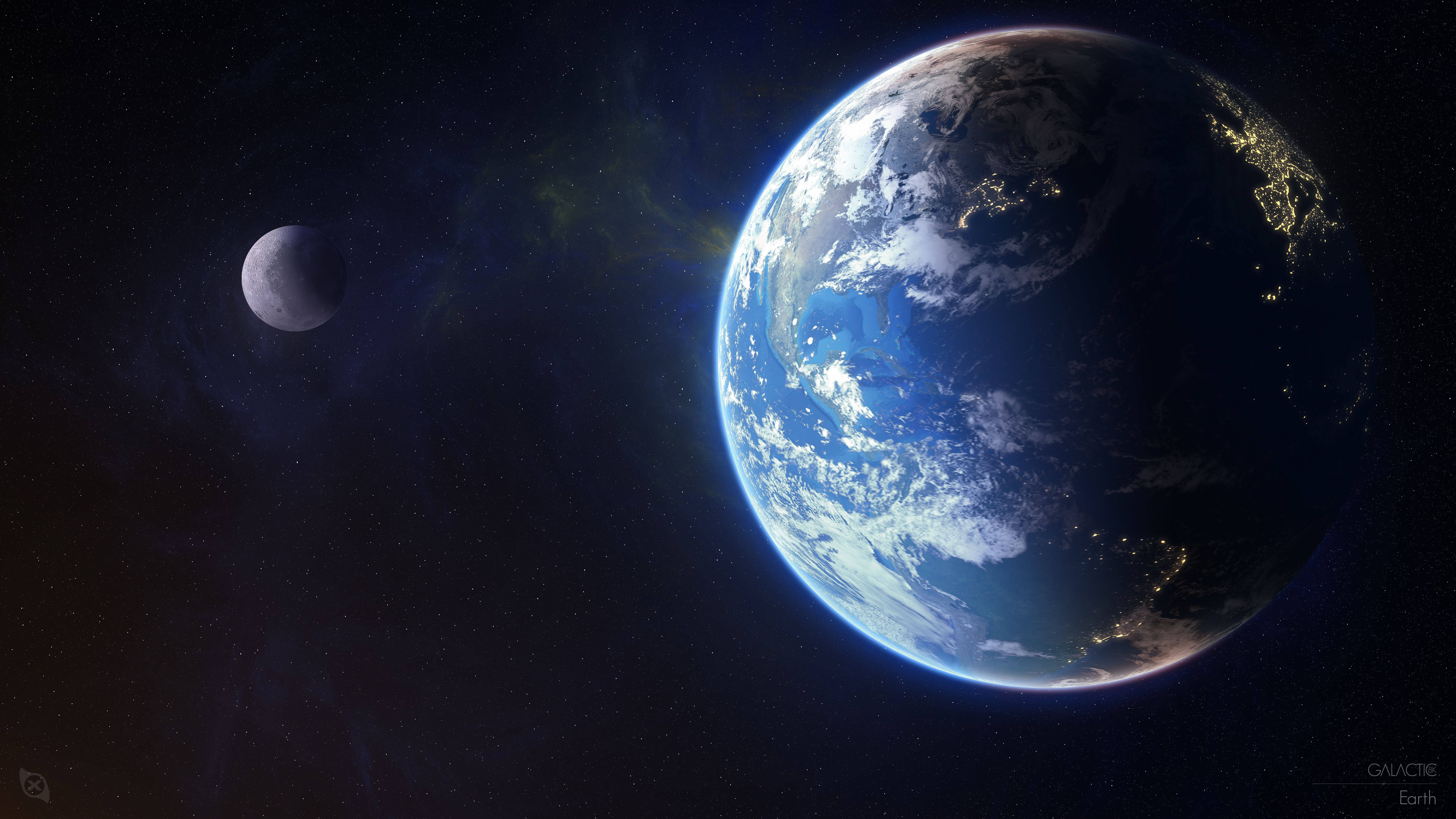 Earth, Moon, blue oceans, 8K Desktop Wallpaper