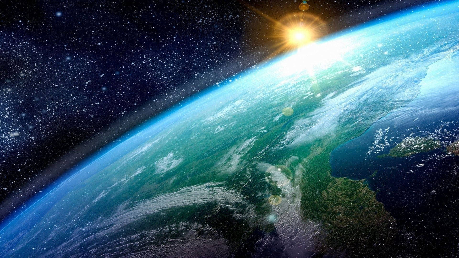 4K Earth, sunburst lighting, Earth curves, Full HD Desktop Wallpaper