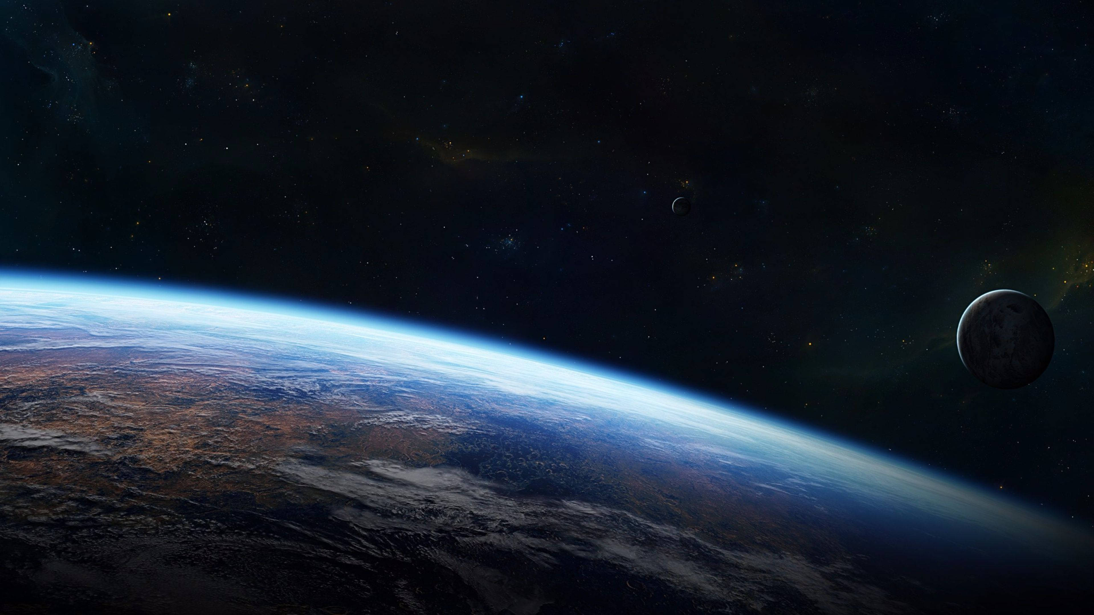 Earth, curved horizon, blue atmosphere, 4K Desktop Wallpaper