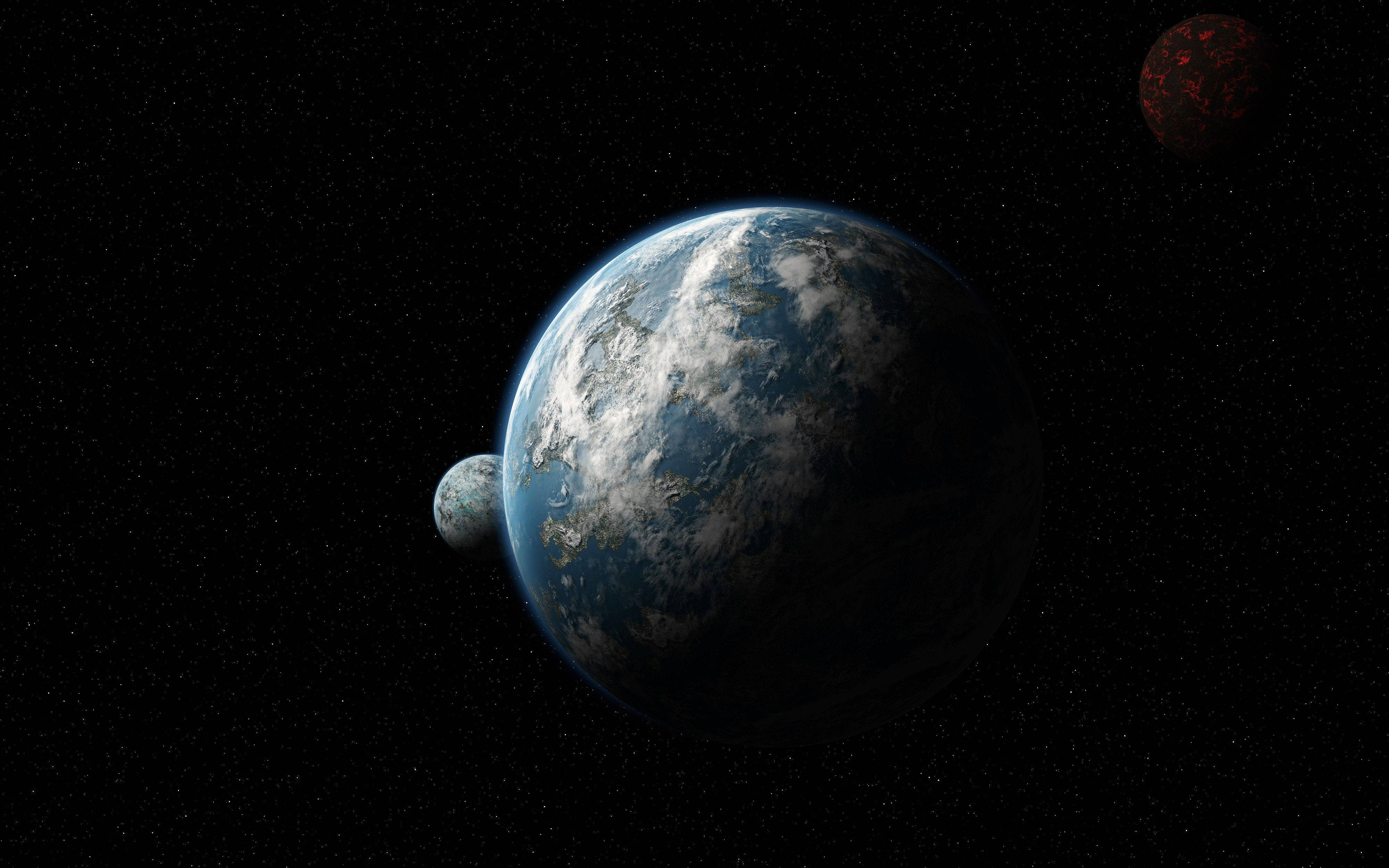 4K Earth, two moons, red planet, 4K Desktop Wallpaper