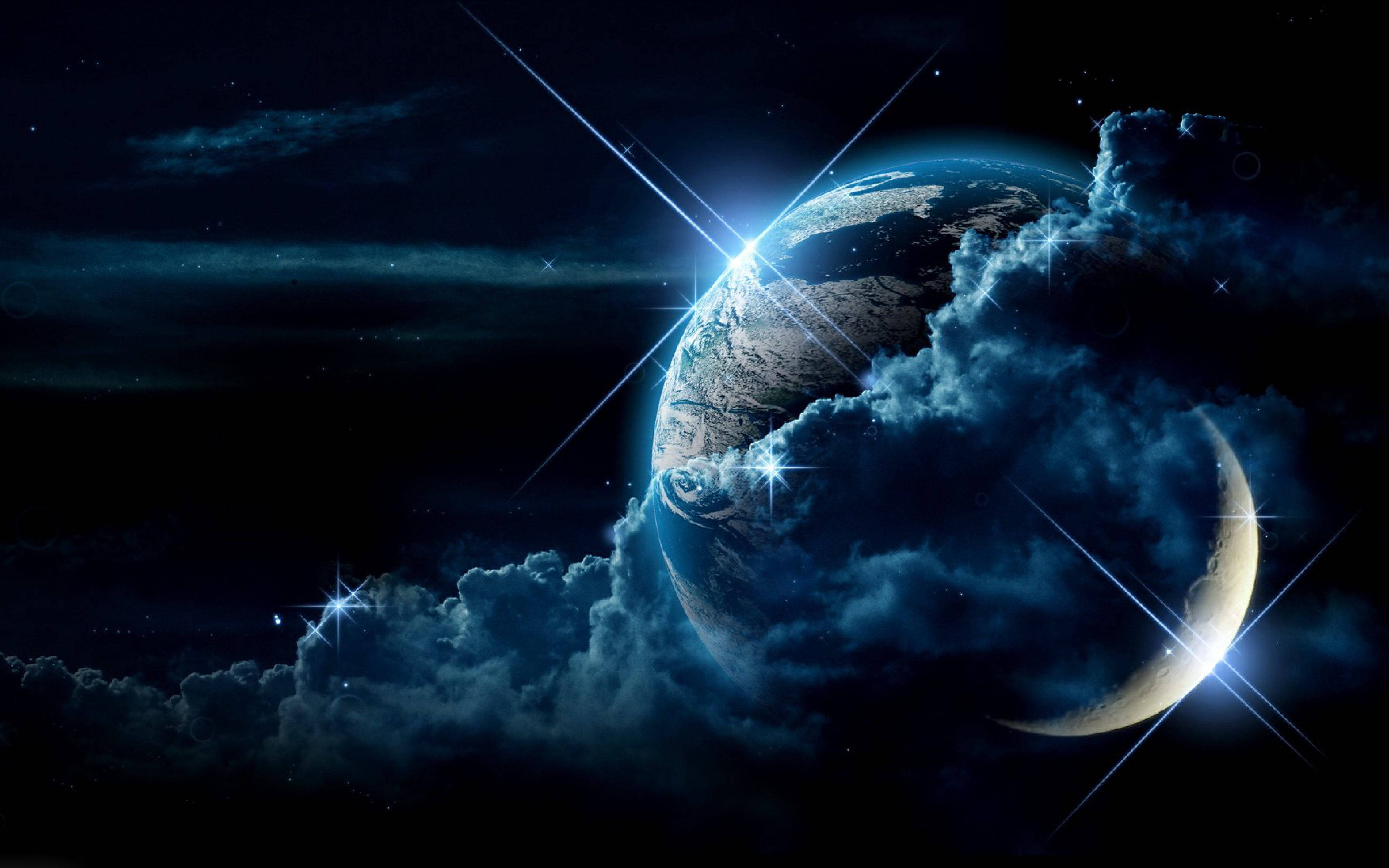 4K Earth, Moon, blue planet, 4K Desktop Wallpaper