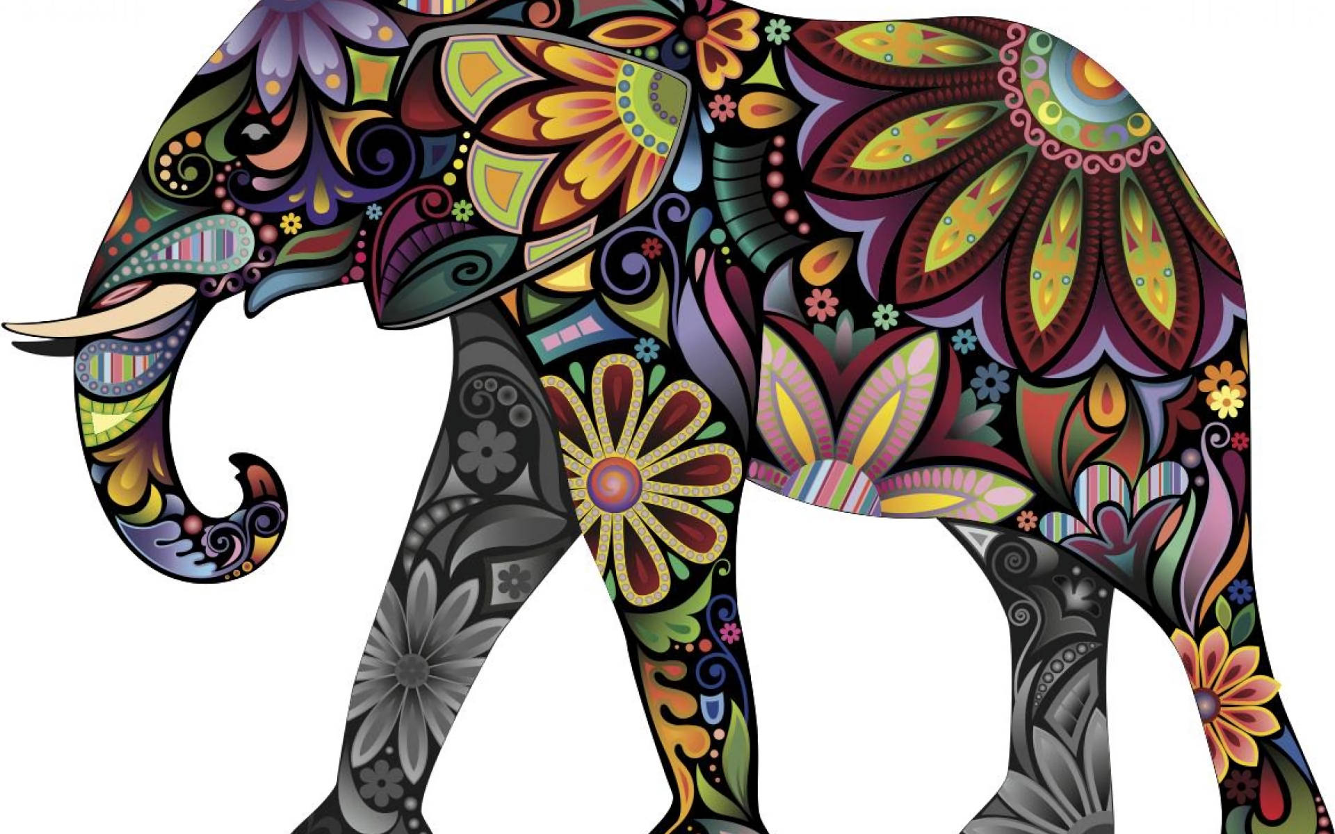 4K Elephant, flower pattern, paisley patterns, Full HD Desktop Wallpaper