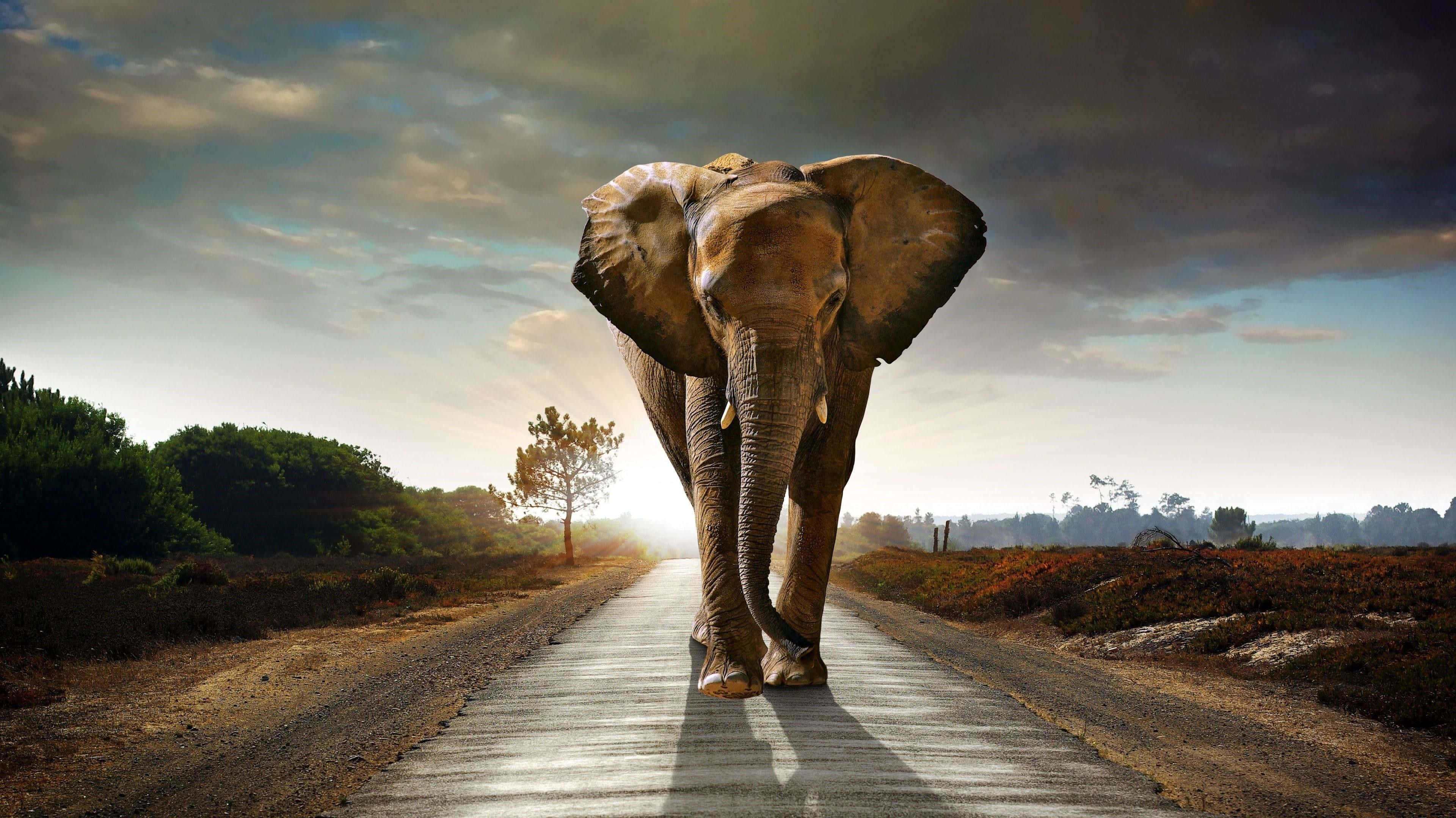 elephant, road, savanna, 4K Desktop Wallpaper