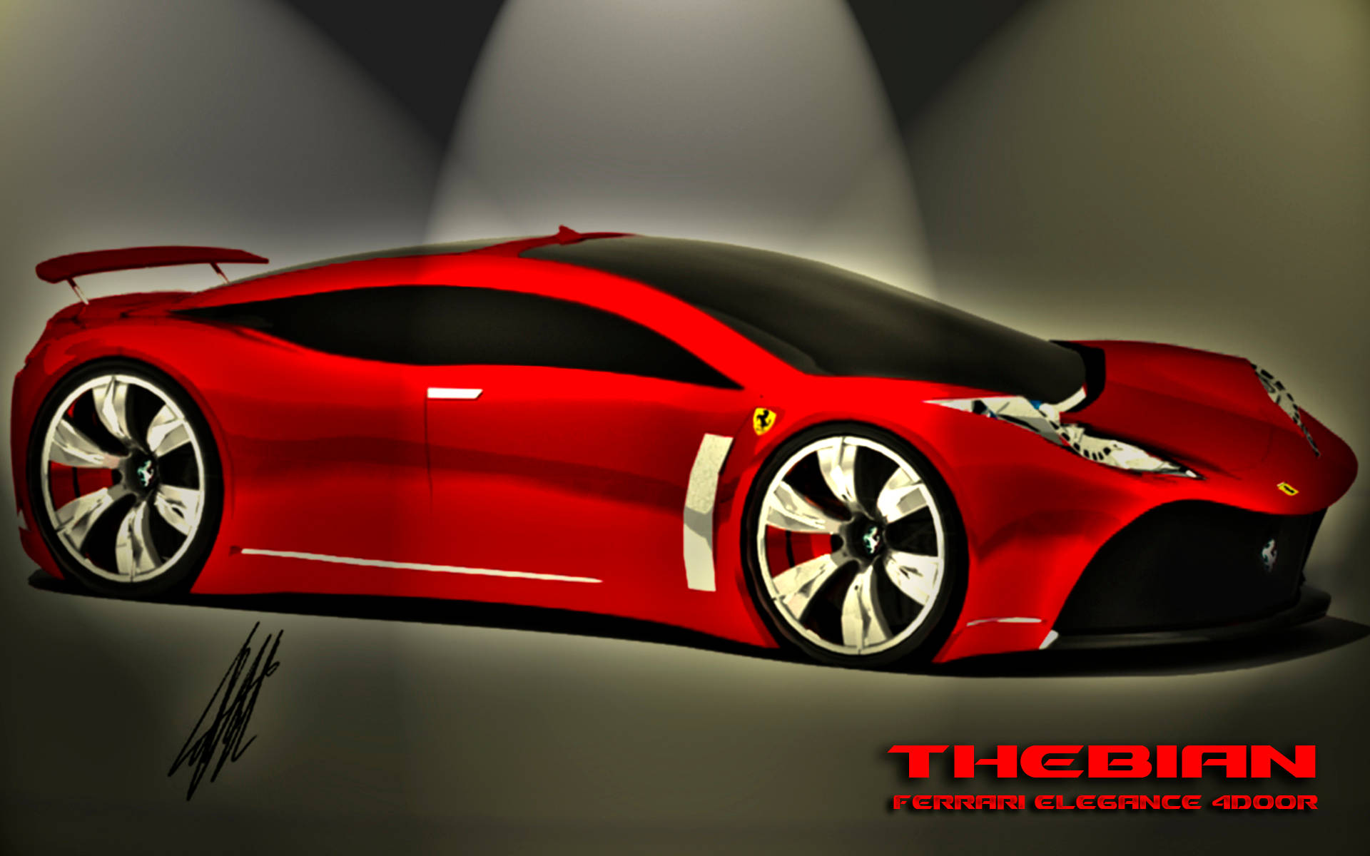 Ferrari, 4-door concept car, sleek red, Full HD Desktop Wallpaper