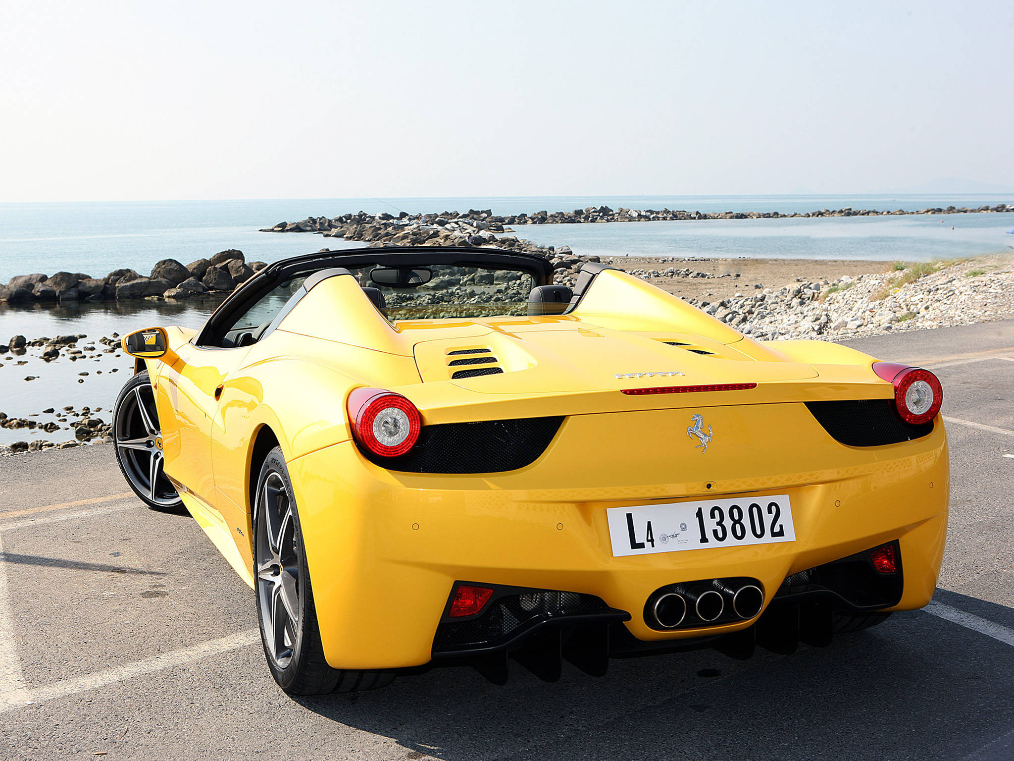 4K Ferrari, yellow, beach, Full HD Desktop Wallpaper