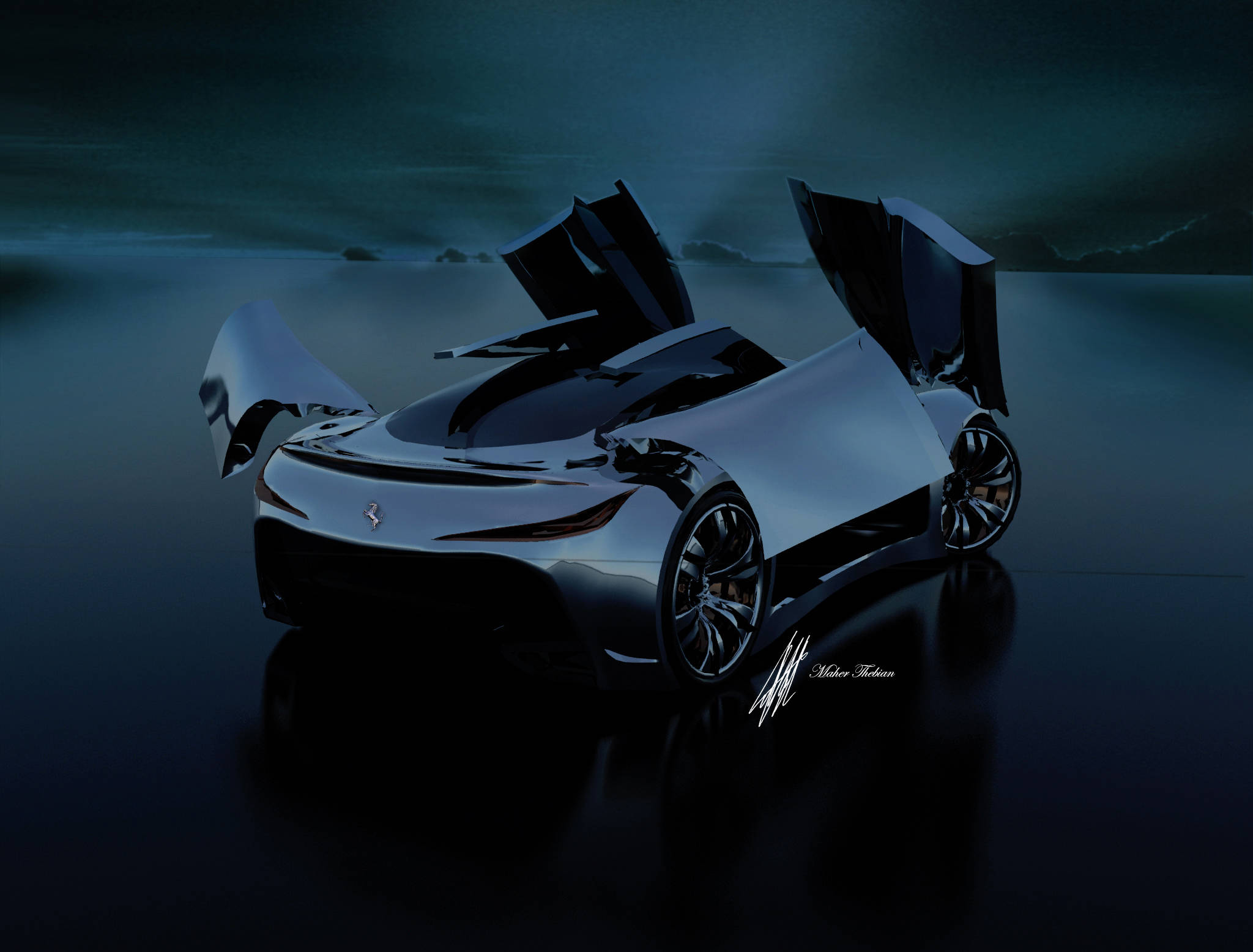 4K Ferrari, futuristic sports car, silver, Full HD Desktop Wallpaper