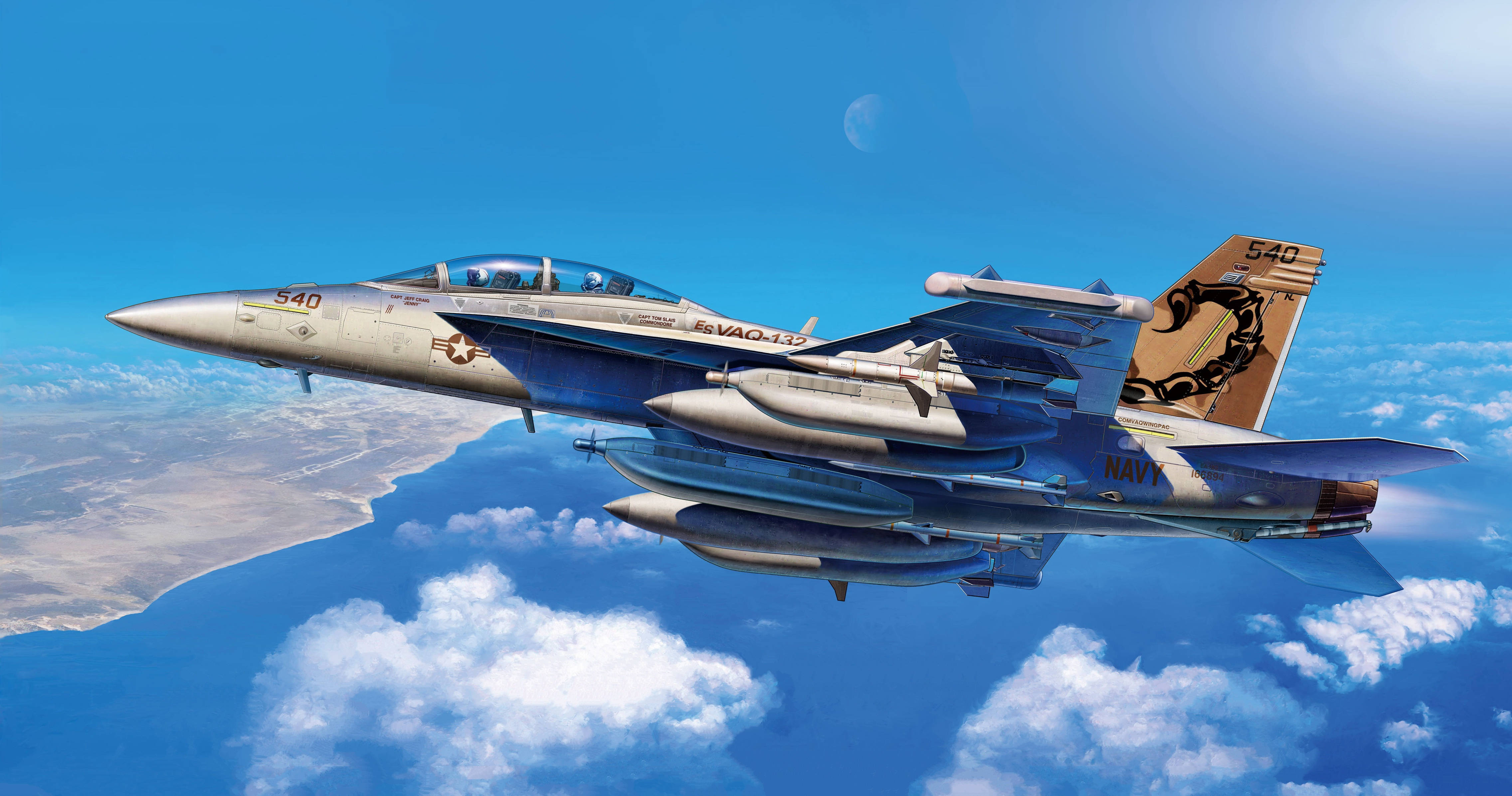 4K Fighter Plane, Navy fighter jet, crescent moon, 4K Desktop Wallpaper