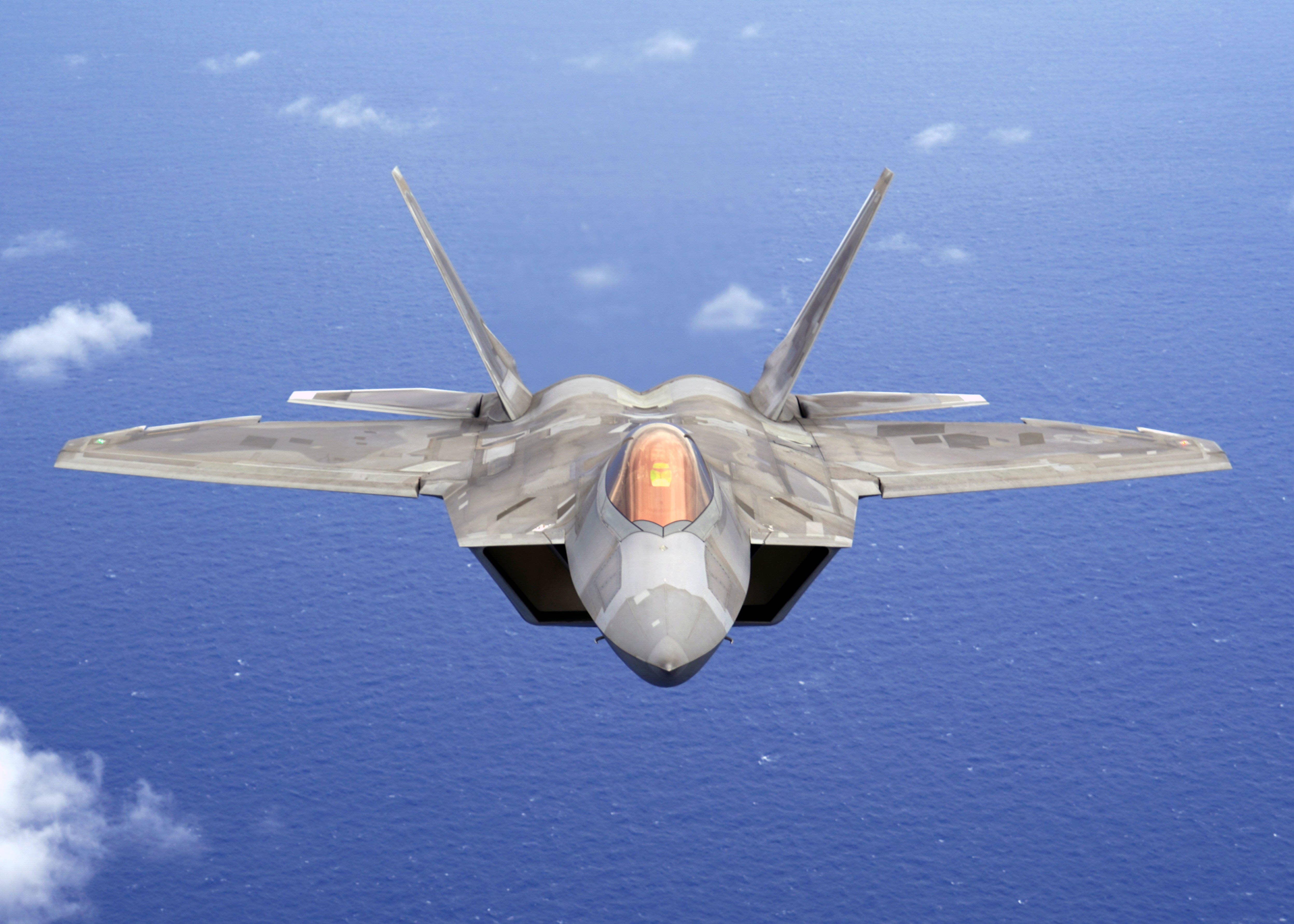 4K Fighter Plane, sleek gray fighter jet, vast blue ocean, 4K Desktop Wallpaper