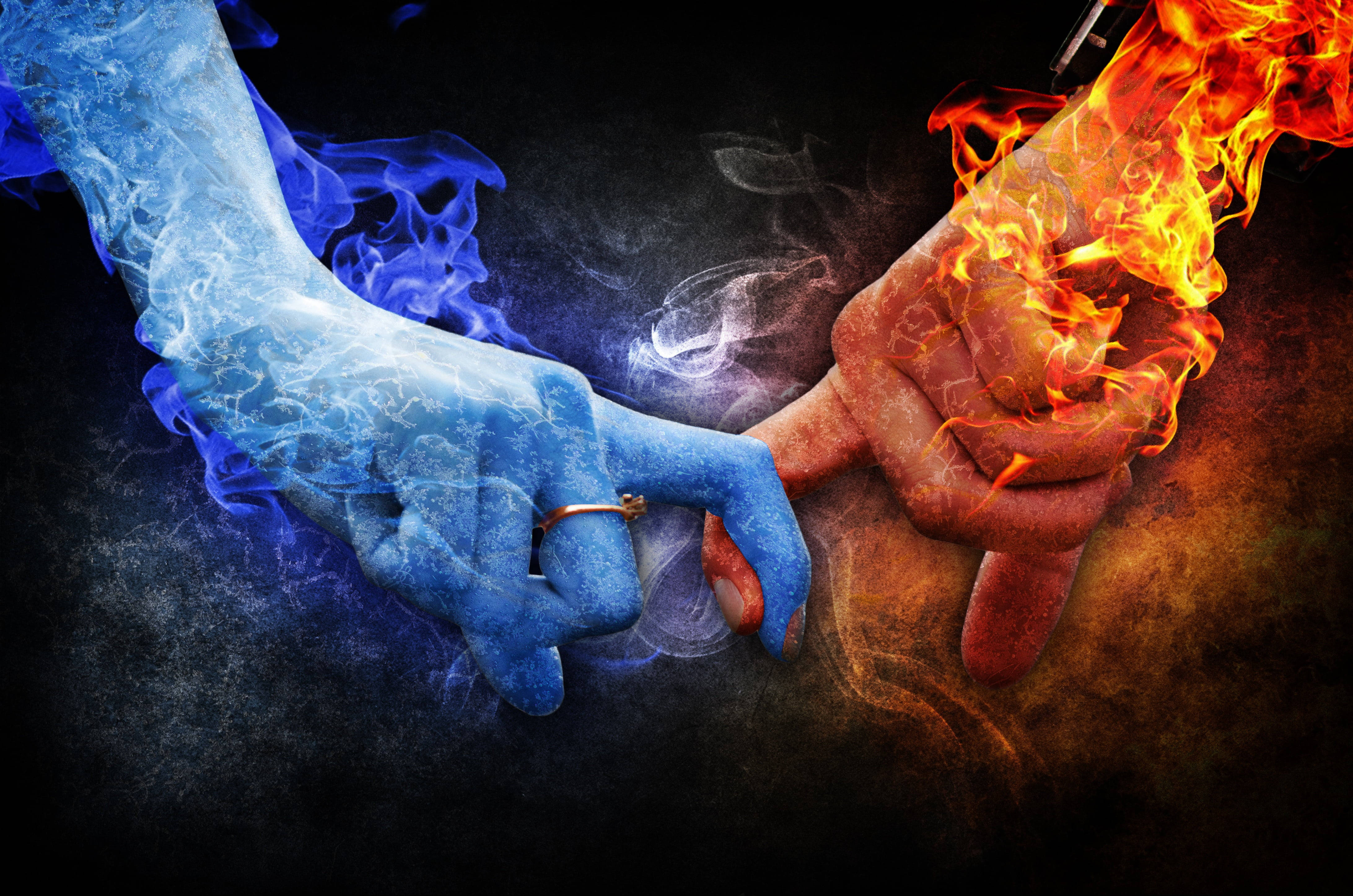 4K Fire, icy blue, fiery orange, 4K Desktop Wallpaper