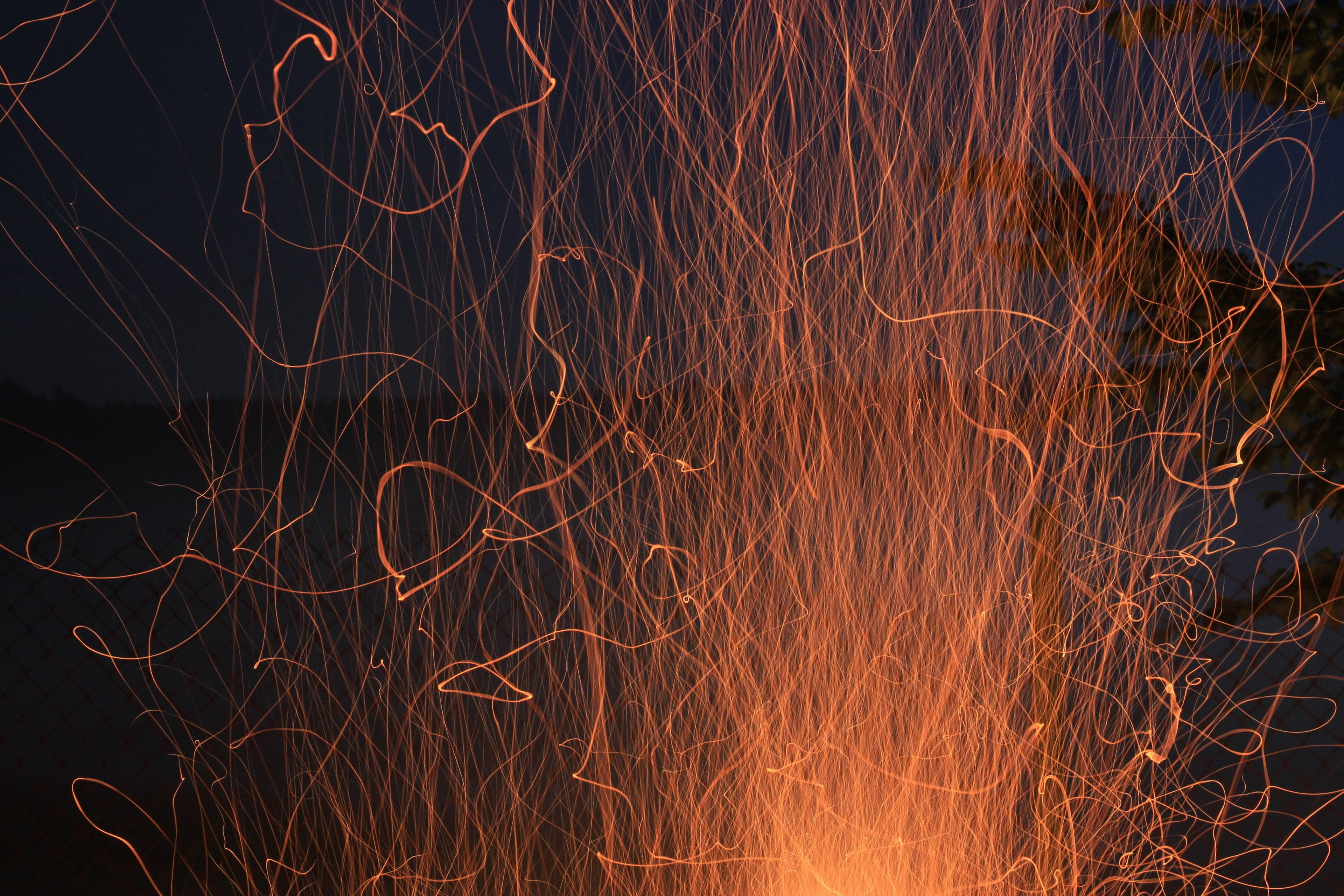4K Fire, fiery orange sparks, glowing trails, 4K Desktop Wallpaper
