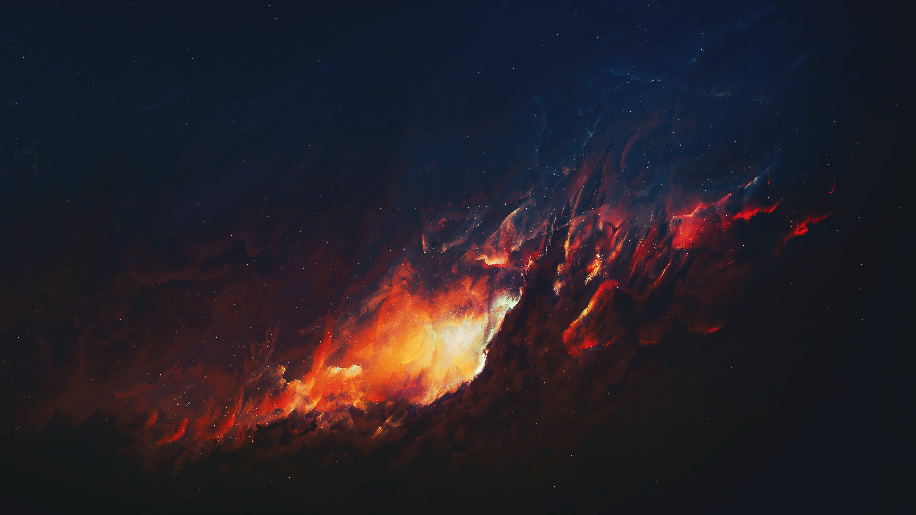 Galaxy 4K Fire, fiery cosmic nebula, vibrant orange and red hues, 4K Desktop Wallpaper