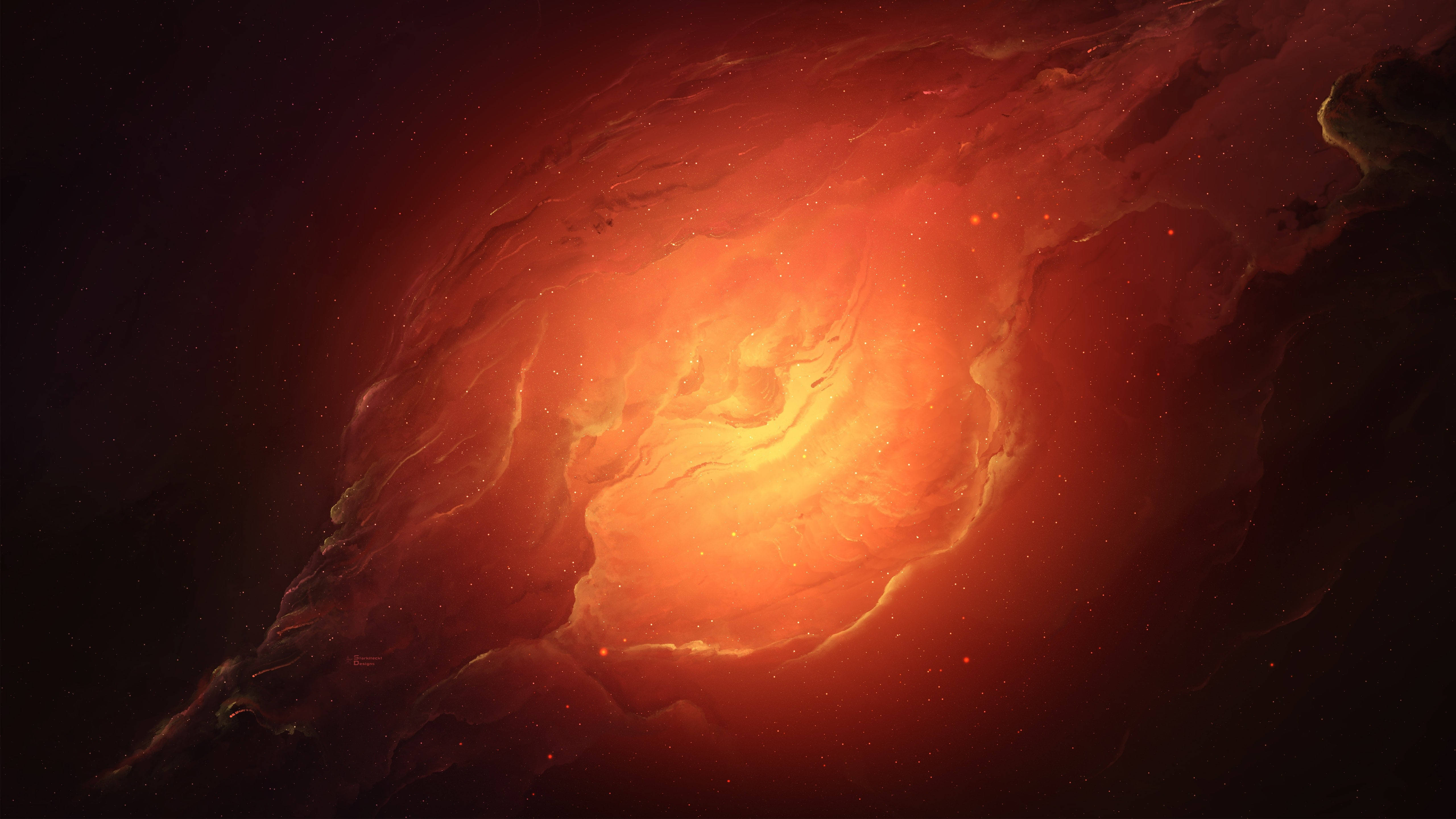 4K Fire In Space, cosmic nebula, fiery orange, 5K Desktop Wallpaper