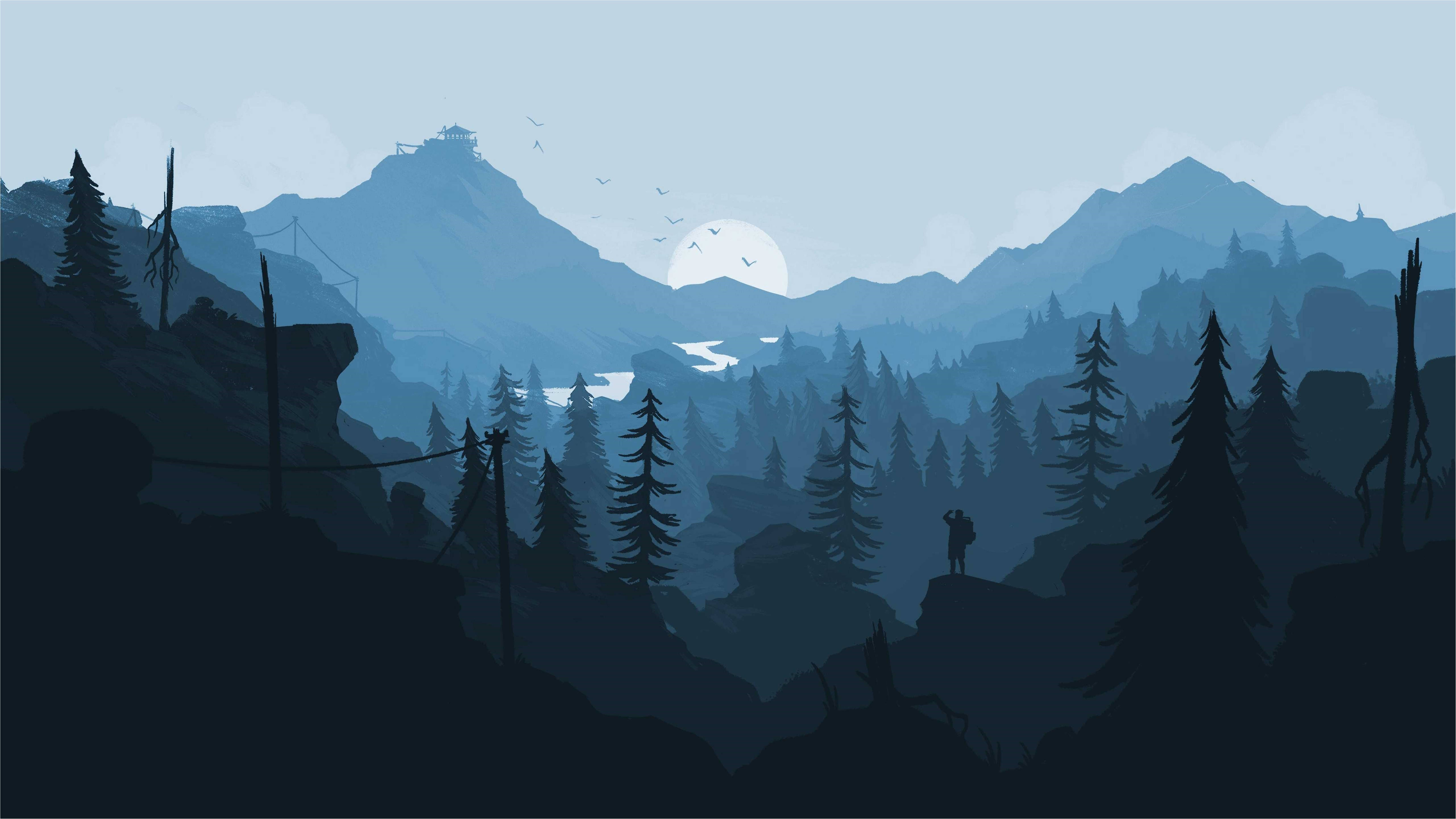 4K Firewatch, hiking at night, cliff, 5K Desktop Wallpaper