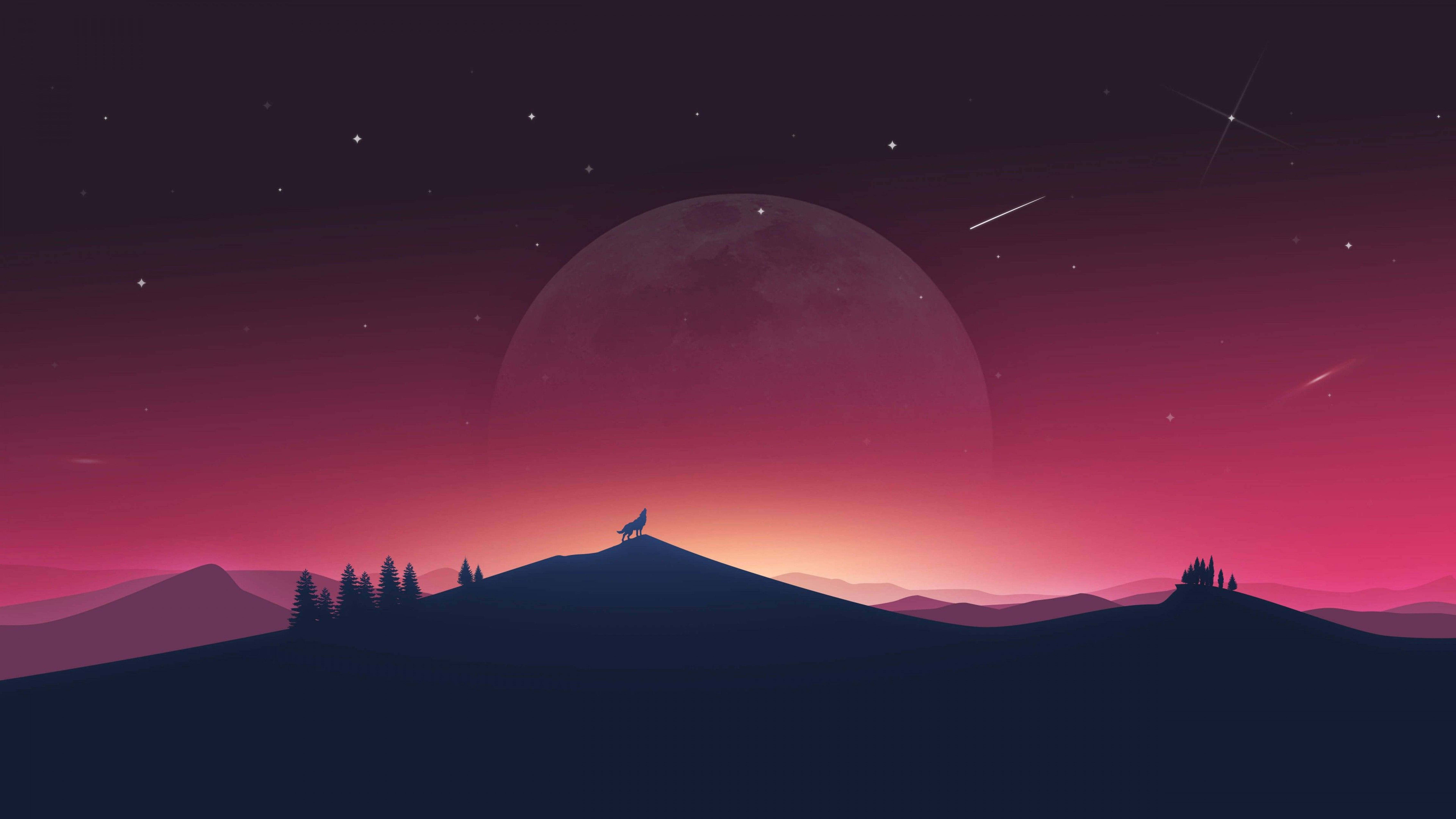 4K Firewatch, howling wolf, shooting stars, 5K Desktop Wallpaper