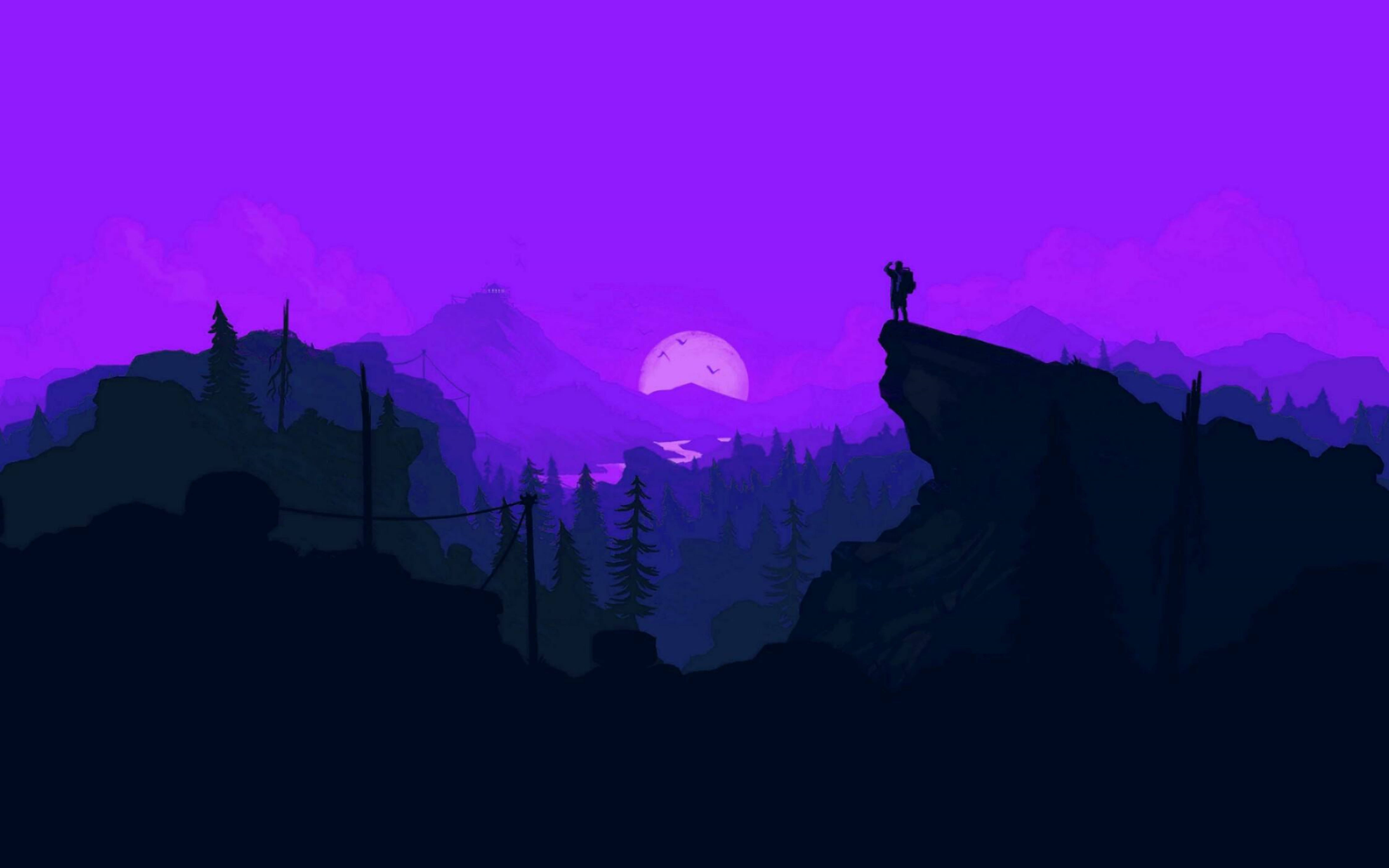 4K Firewatch, backpacker, violet mountains, 5K Desktop Wallpaper